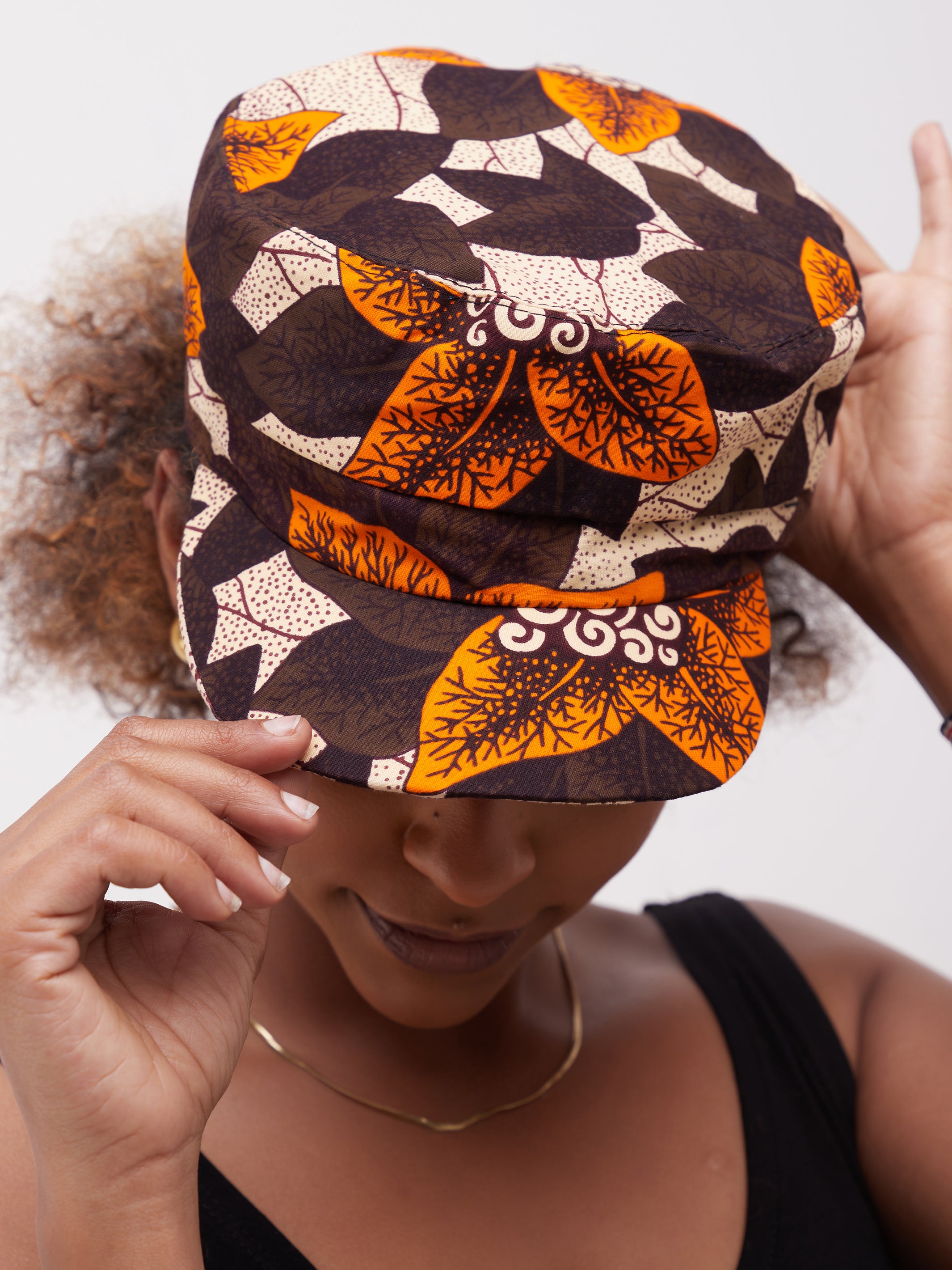 Safari Basic Travel Cap - Brown / Orange Print