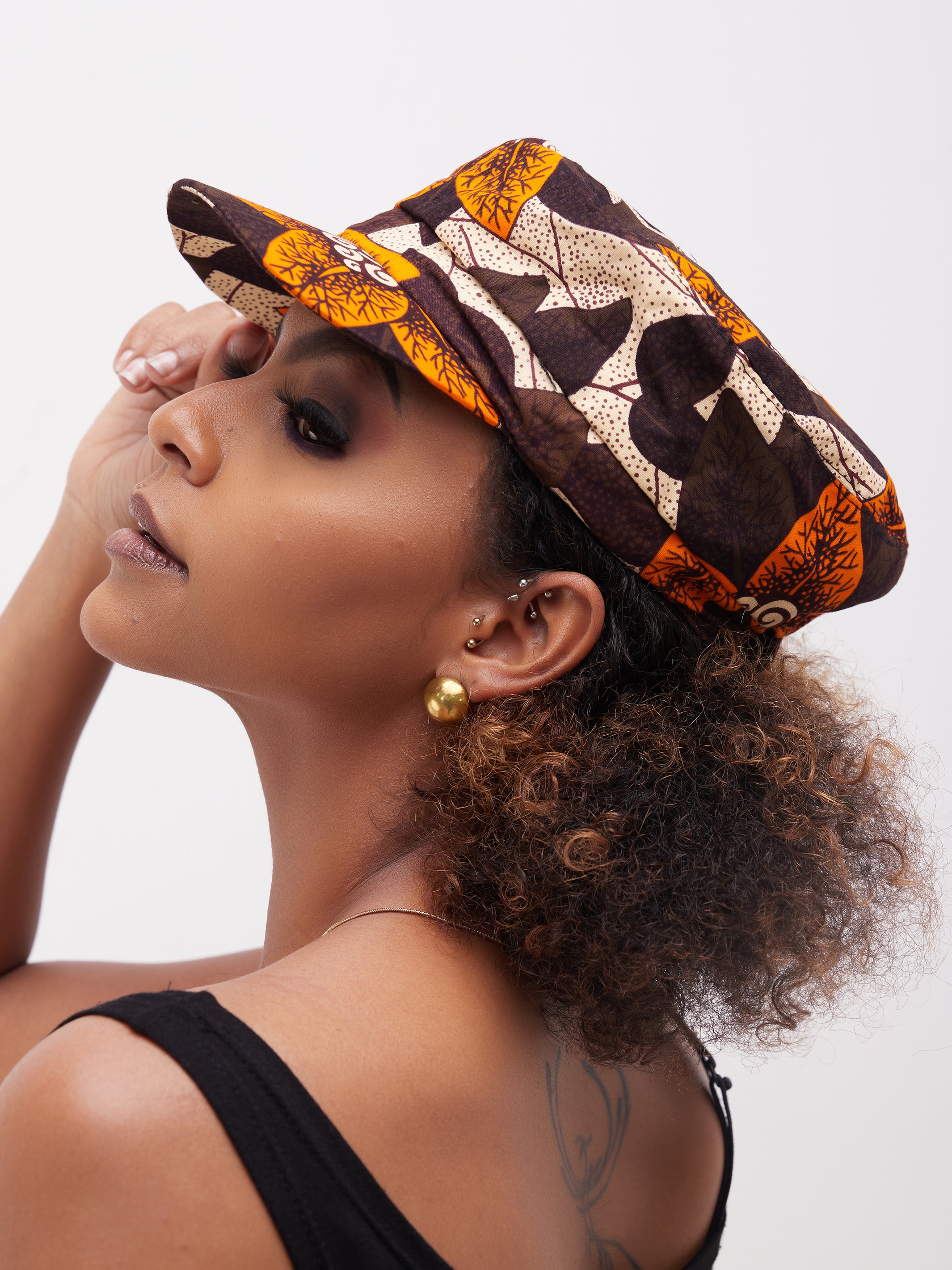 Safari Basic Travel Cap - Brown / Orange Print