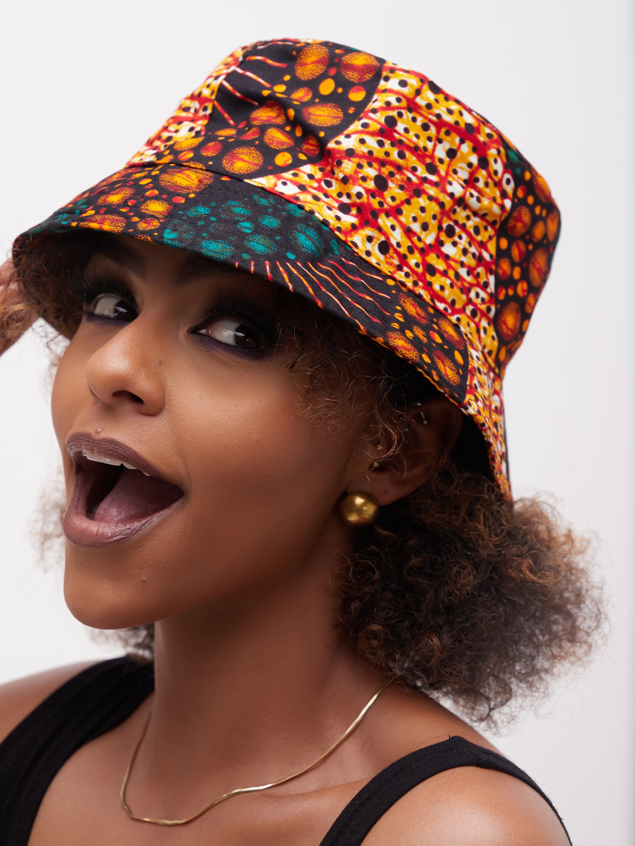 Safari Basic Bucket Hat - Orange / Green Print
