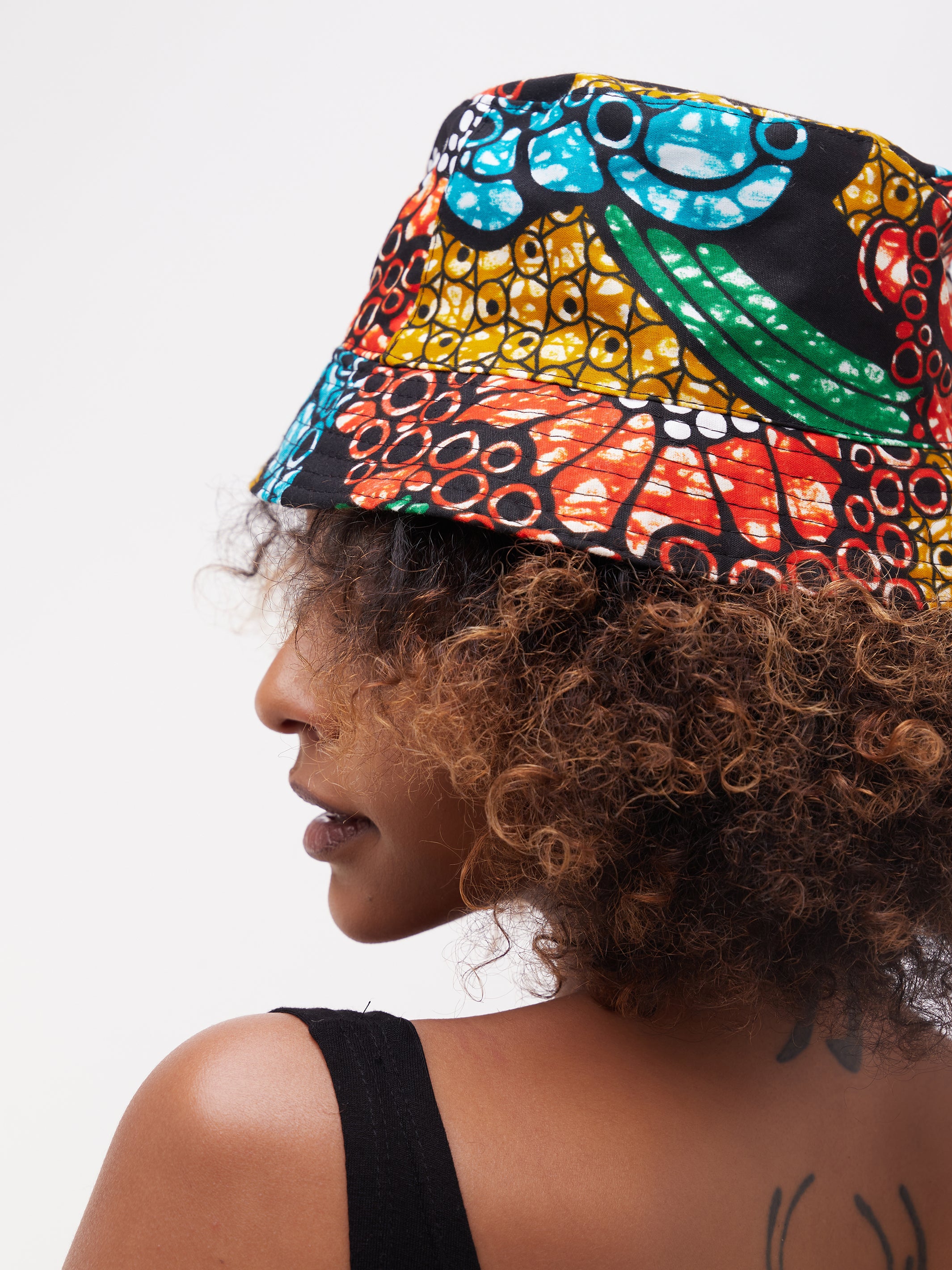 Safari Basic Bucket Hat - Red / Mustard / Blue Print