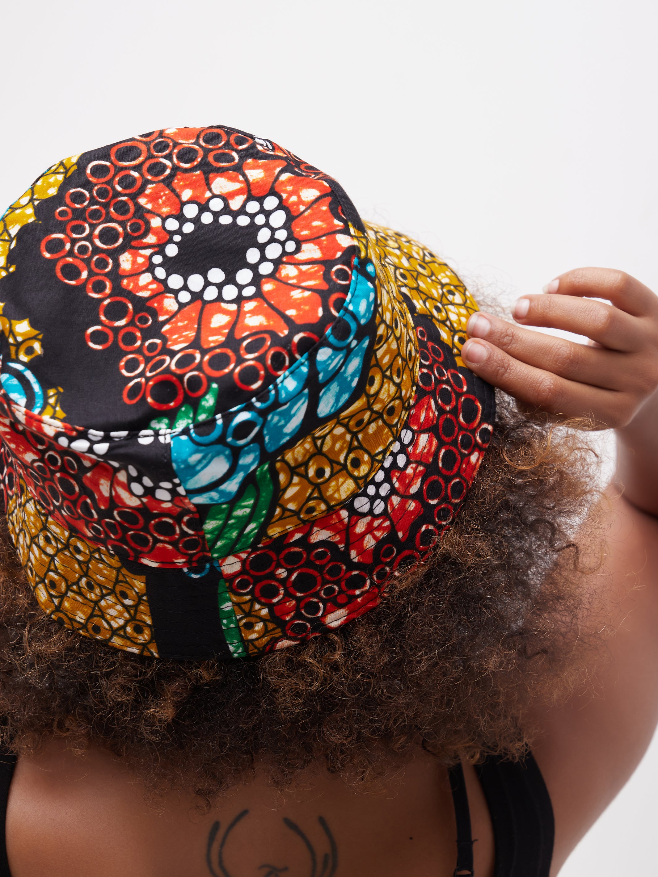 Safari Basic Bucket Hat - Red / Mustard / Blue Print