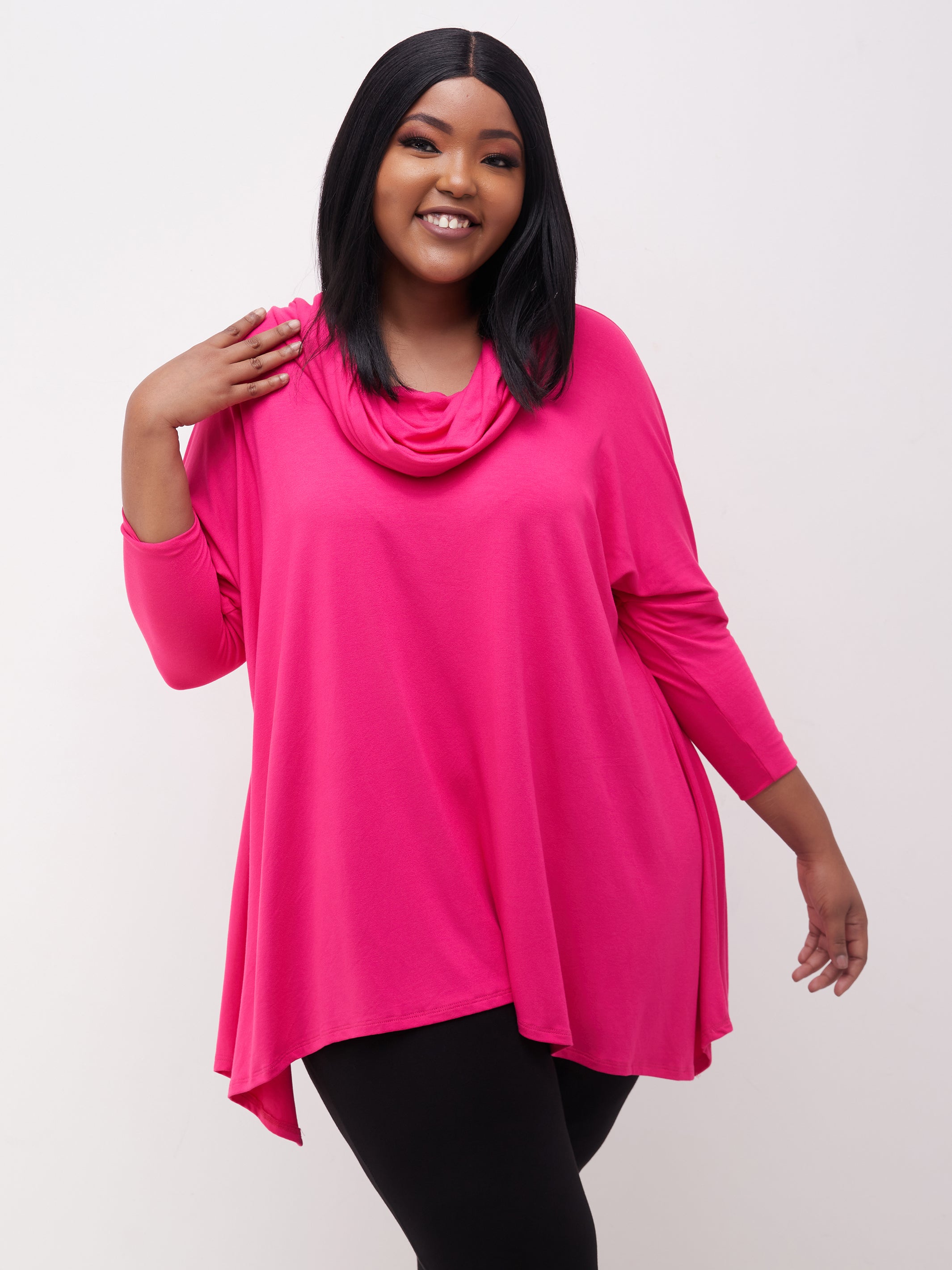 Vivo Basic Angela Cowl Loose Top - Pink
