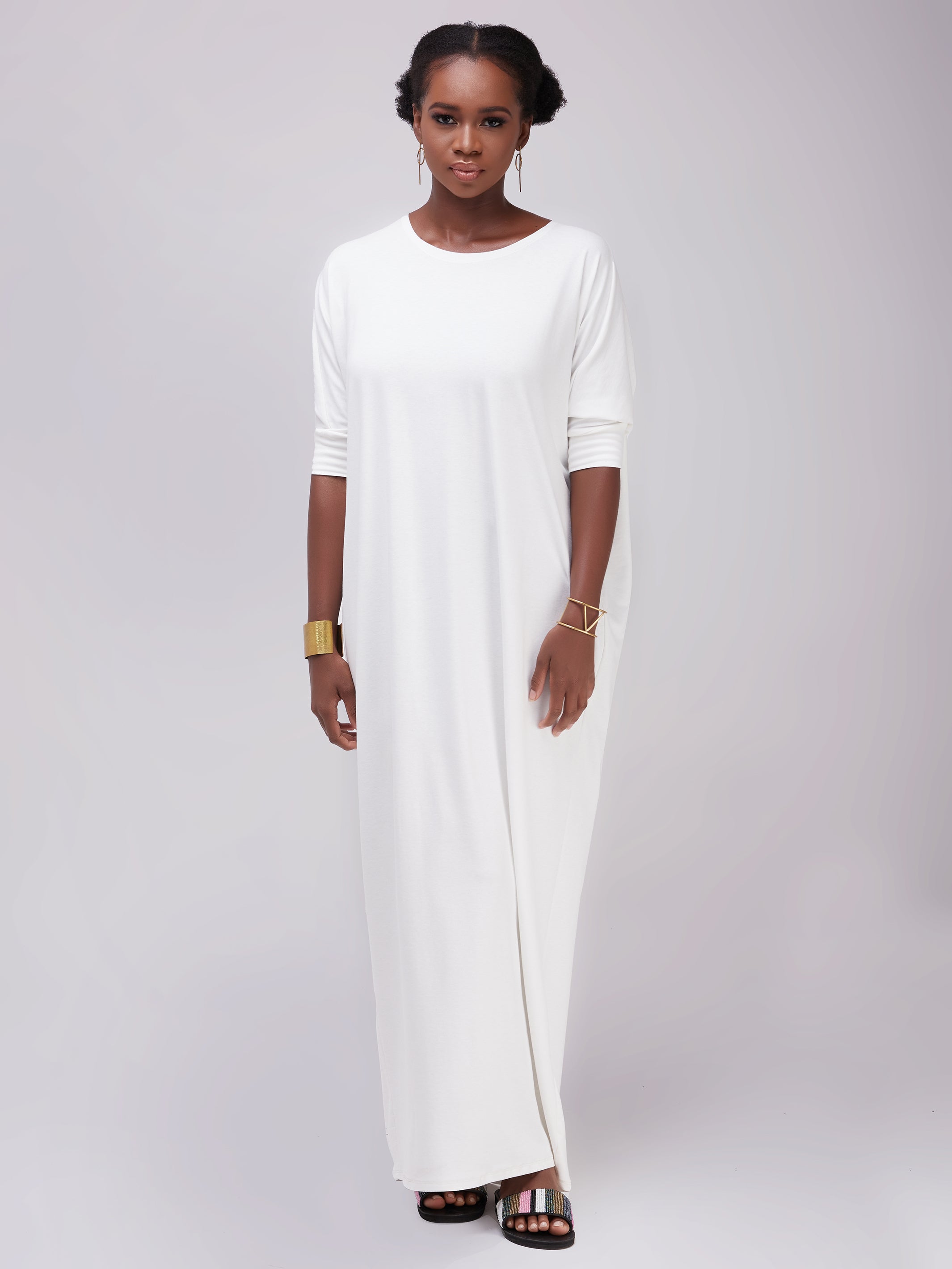Vivo Basic Dolman Maxi Dress - White