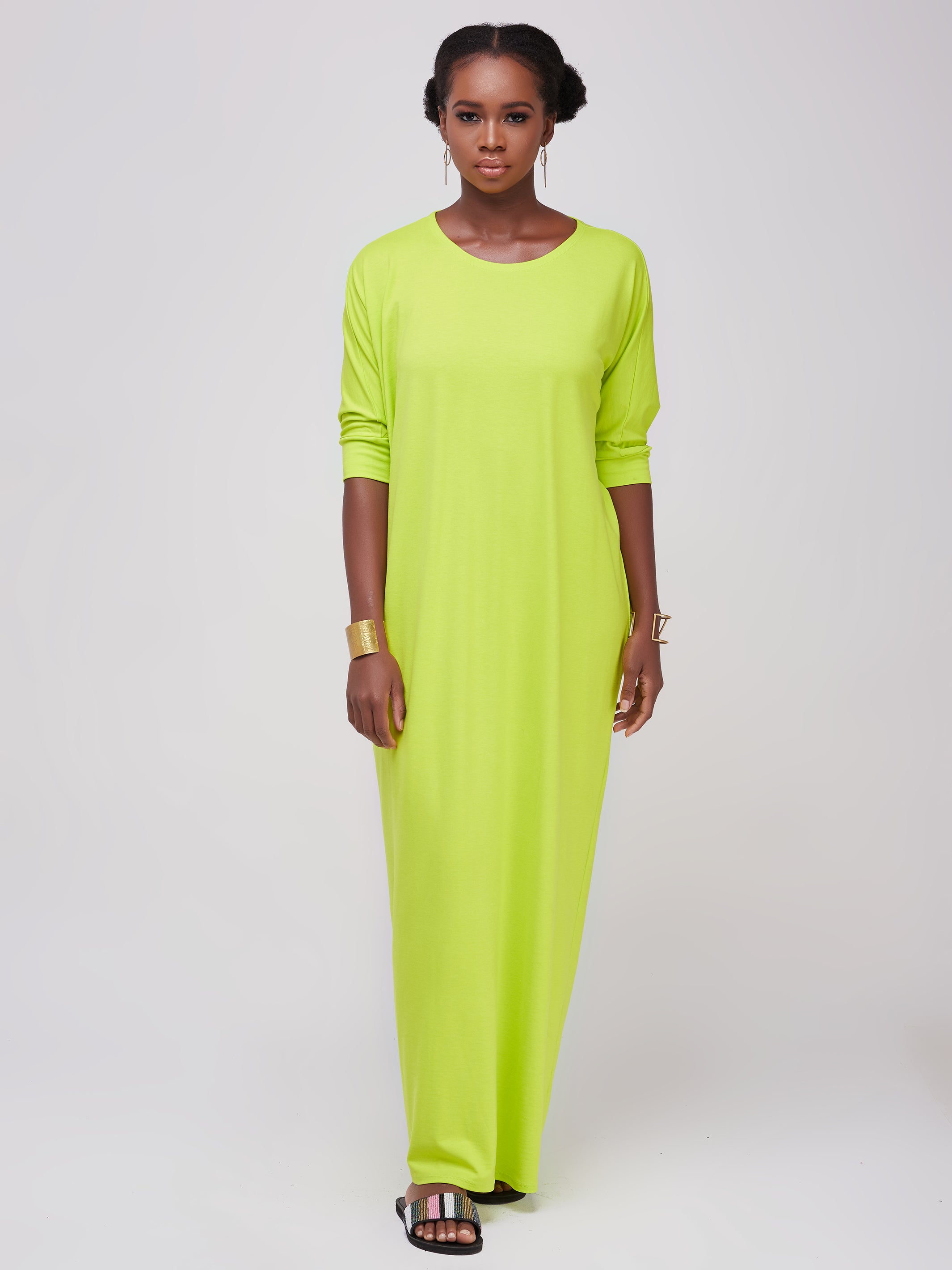 Vivo Basic Dolman Maxi Dress - Lime Green