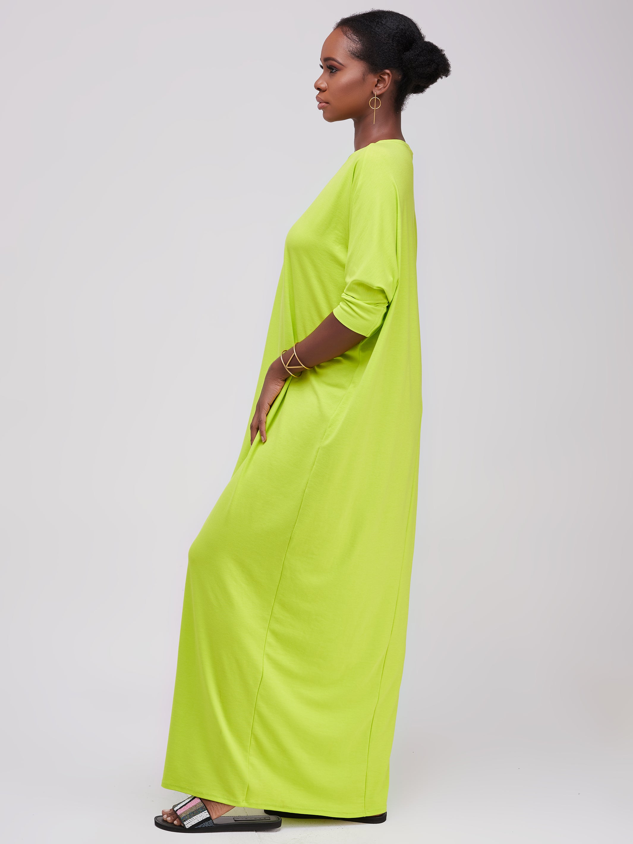 Vivo Basic Dolman Maxi Dress - Lime Green