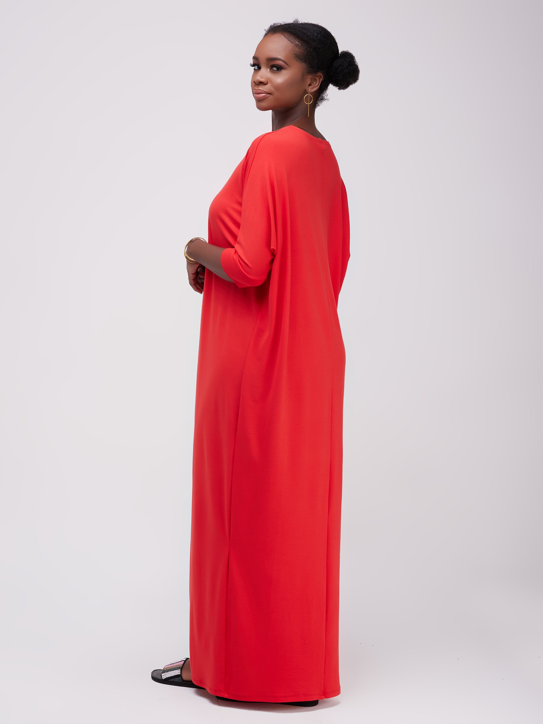 Vivo Basic Dolman Maxi Dress - Red