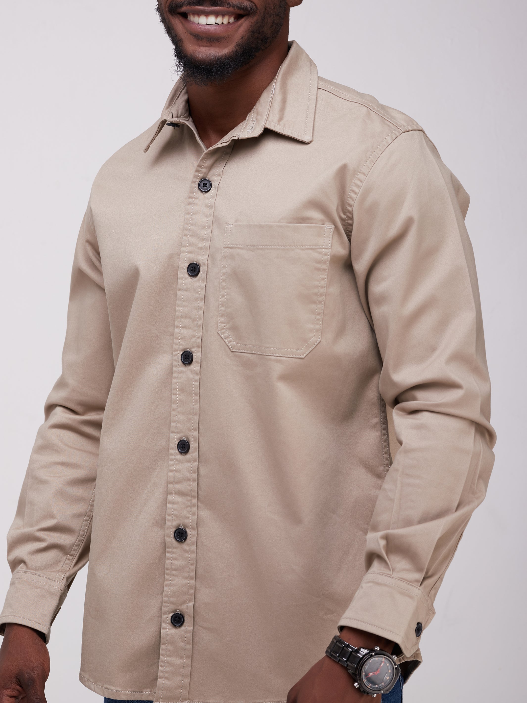 Safari Men's Button Down Shirt - Taupe