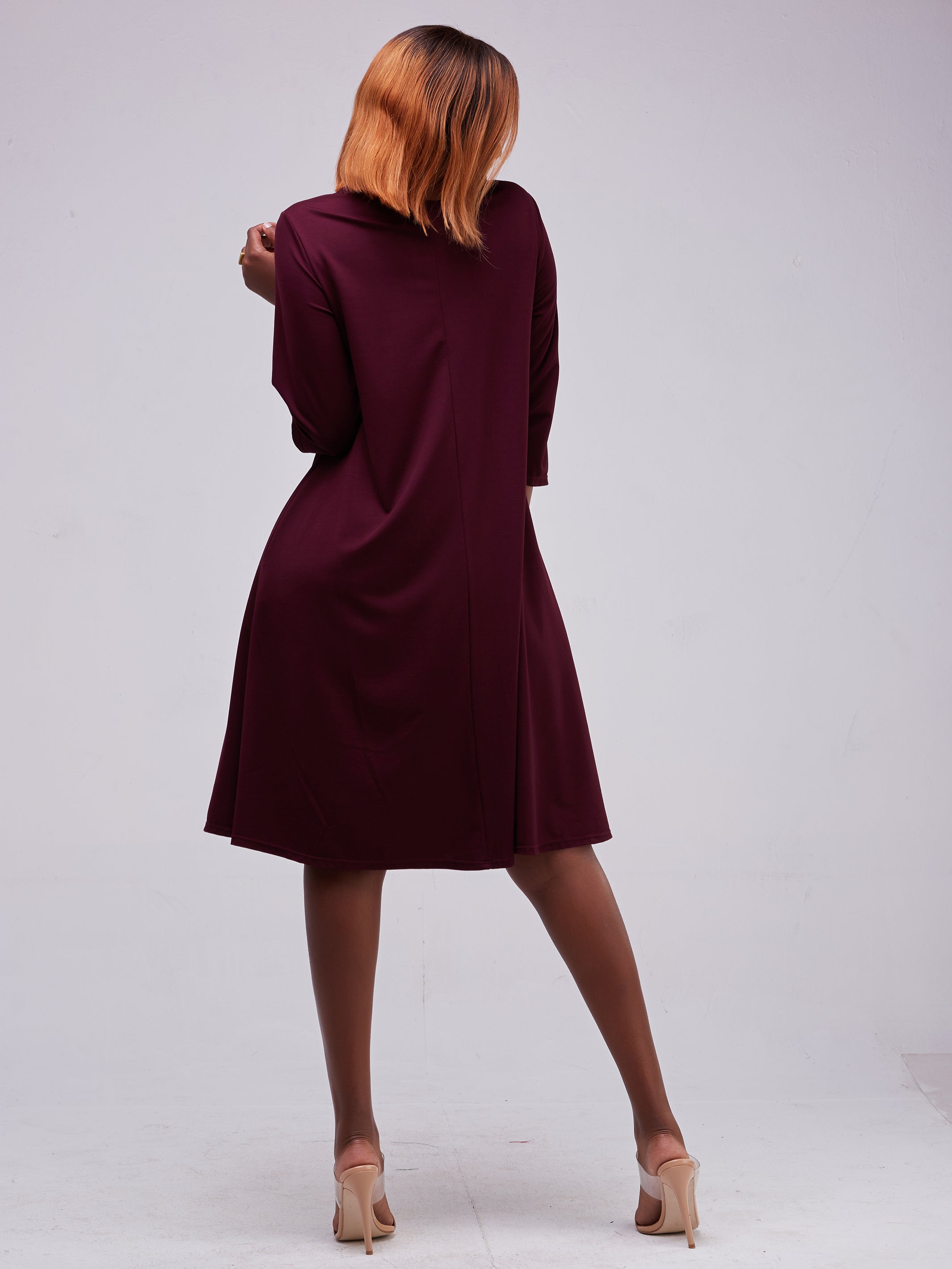 Vivo Basic 3/4 Sleeve Kena Tent Knee Length Dress - Raspberry