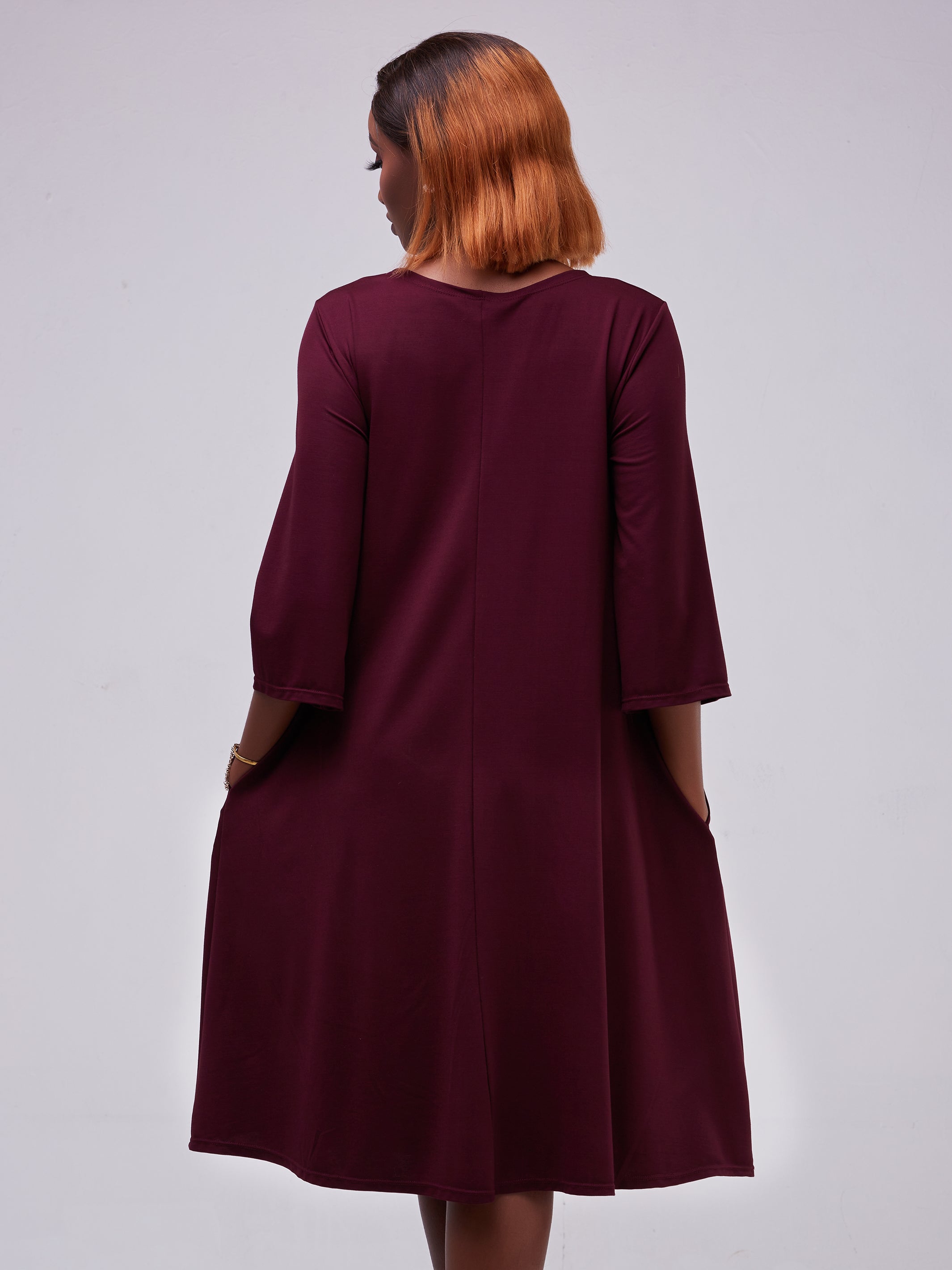 Vivo Basic 3/4 Sleeve Kena Tent Knee Length Dress - Raspberry