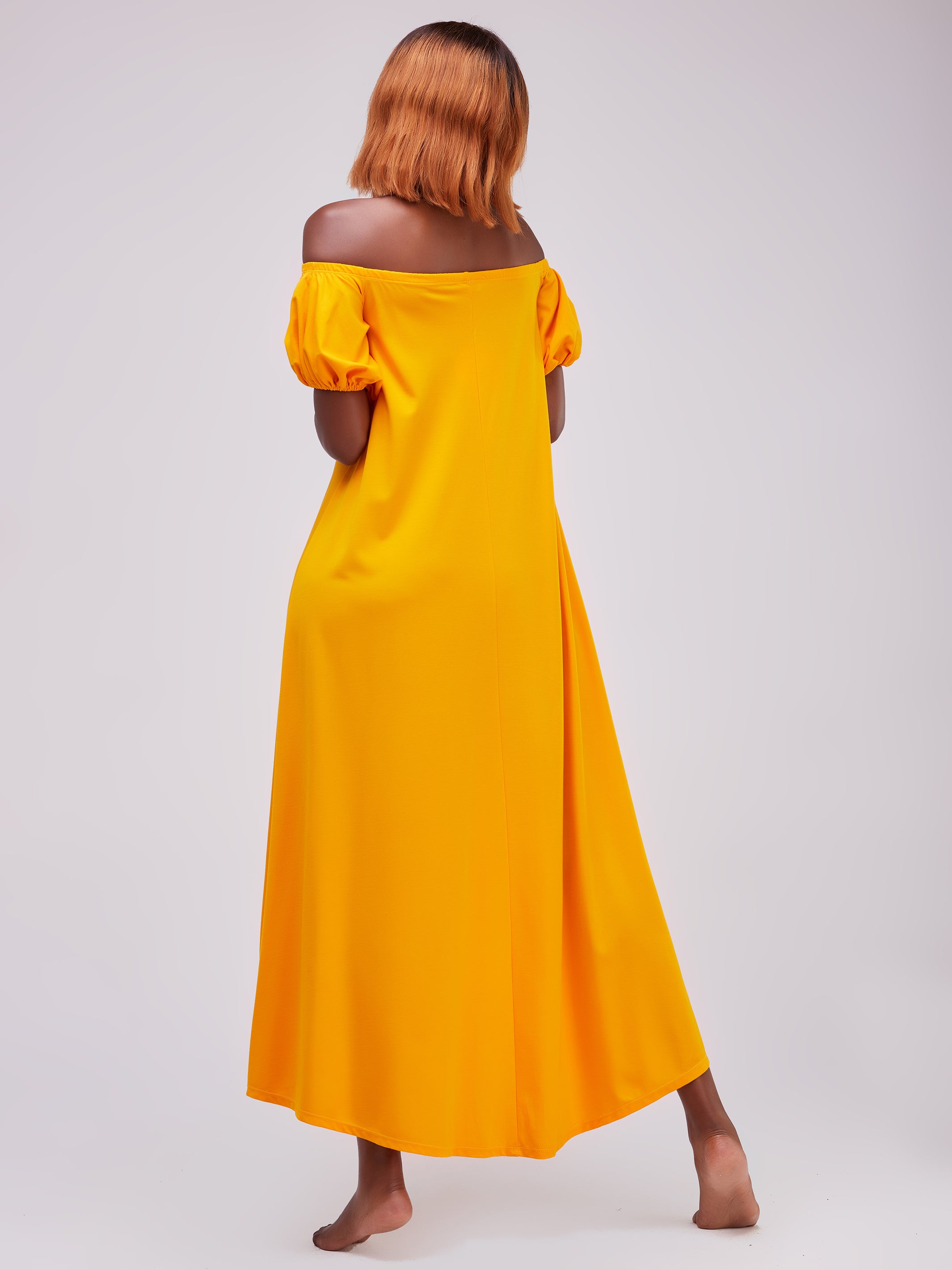 Vivo Zari Puff Sleeve High Low Dress - Mustard