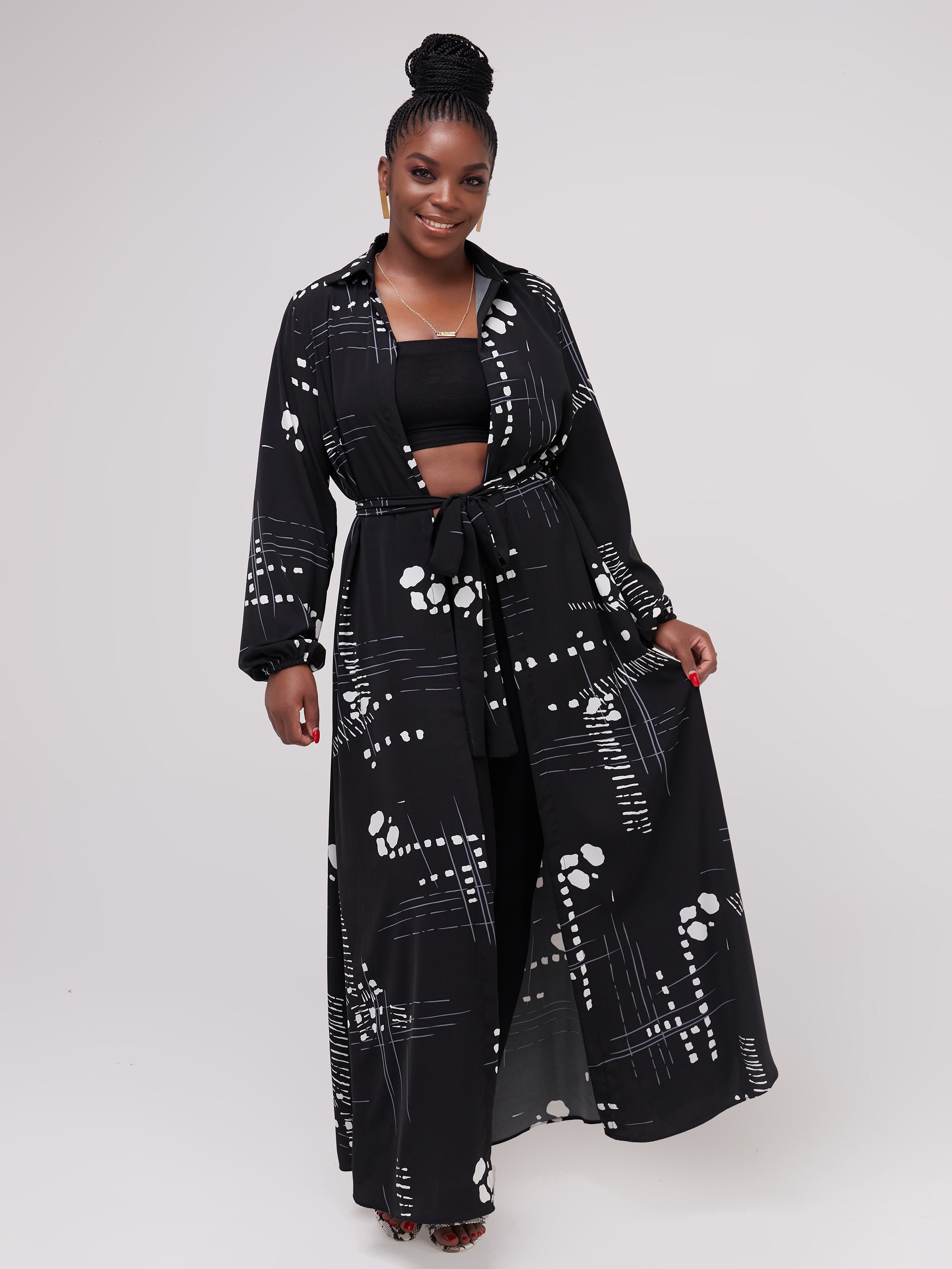 Vivo Basic Heavy Crepe Coverup - Black / Grey Print