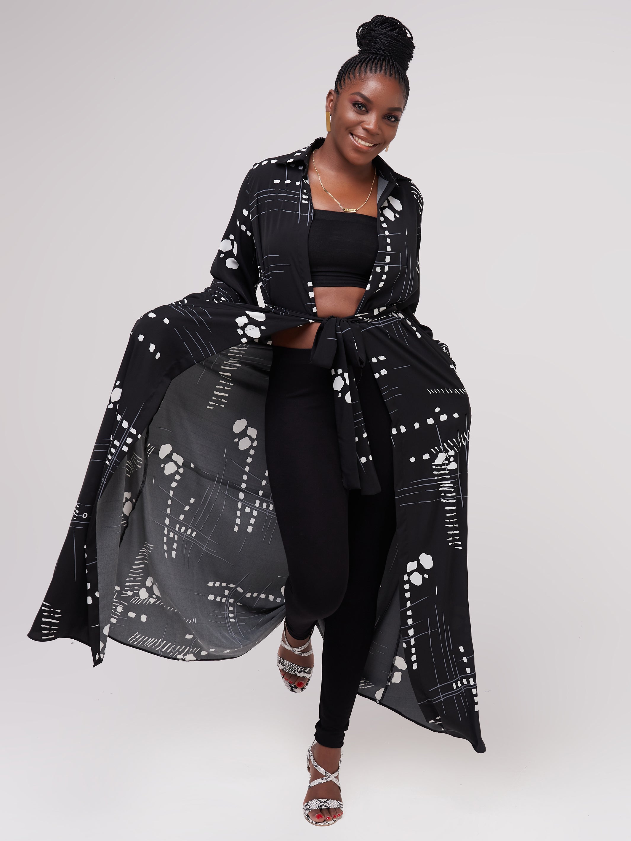 Vivo Basic Heavy Crepe Coverup - Black / Grey Print