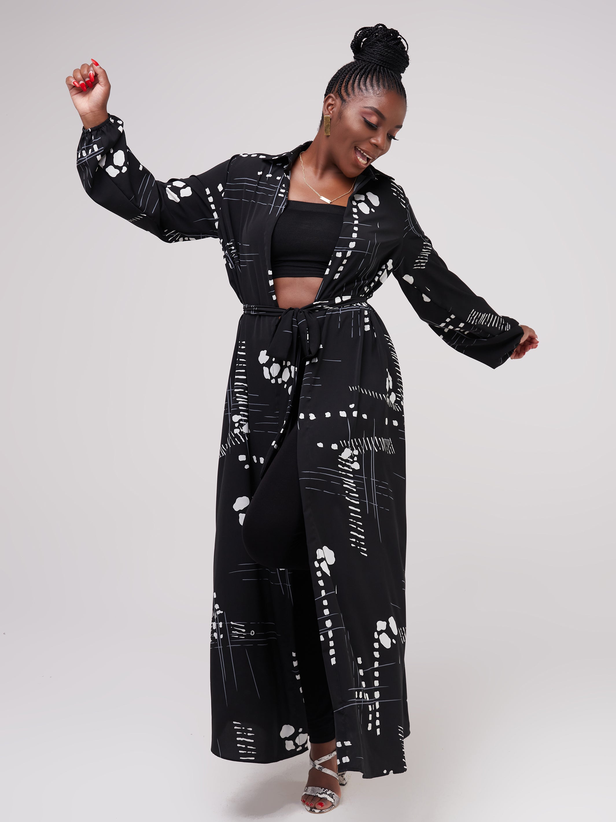 Vivo Basic Heavy Crepe Coverup - Black / Grey Print