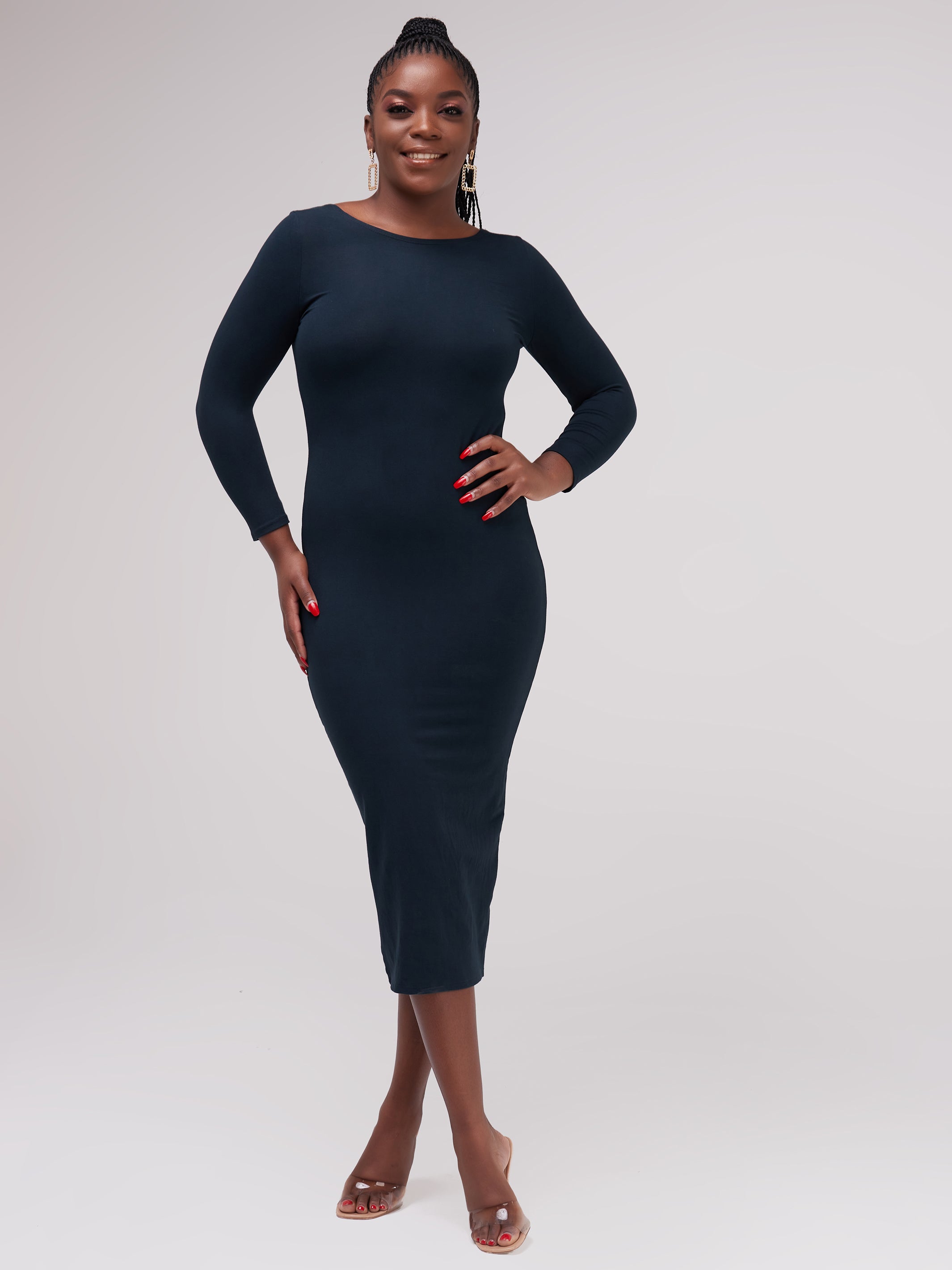 Vivo Basic 3/4 Sleeve Kim Bodycon Dress - Dark Green