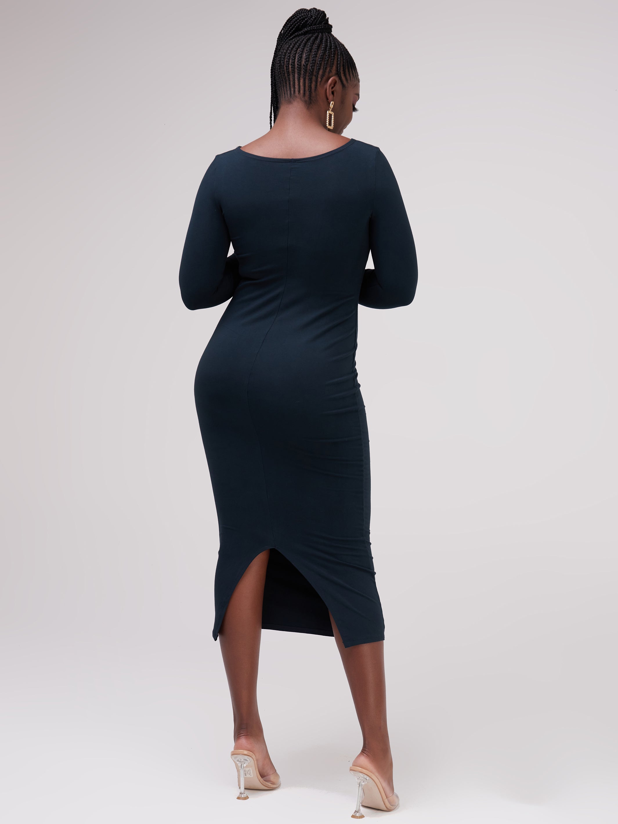 Vivo Basic 3/4 Sleeve Kim Bodycon Dress - Dark Green