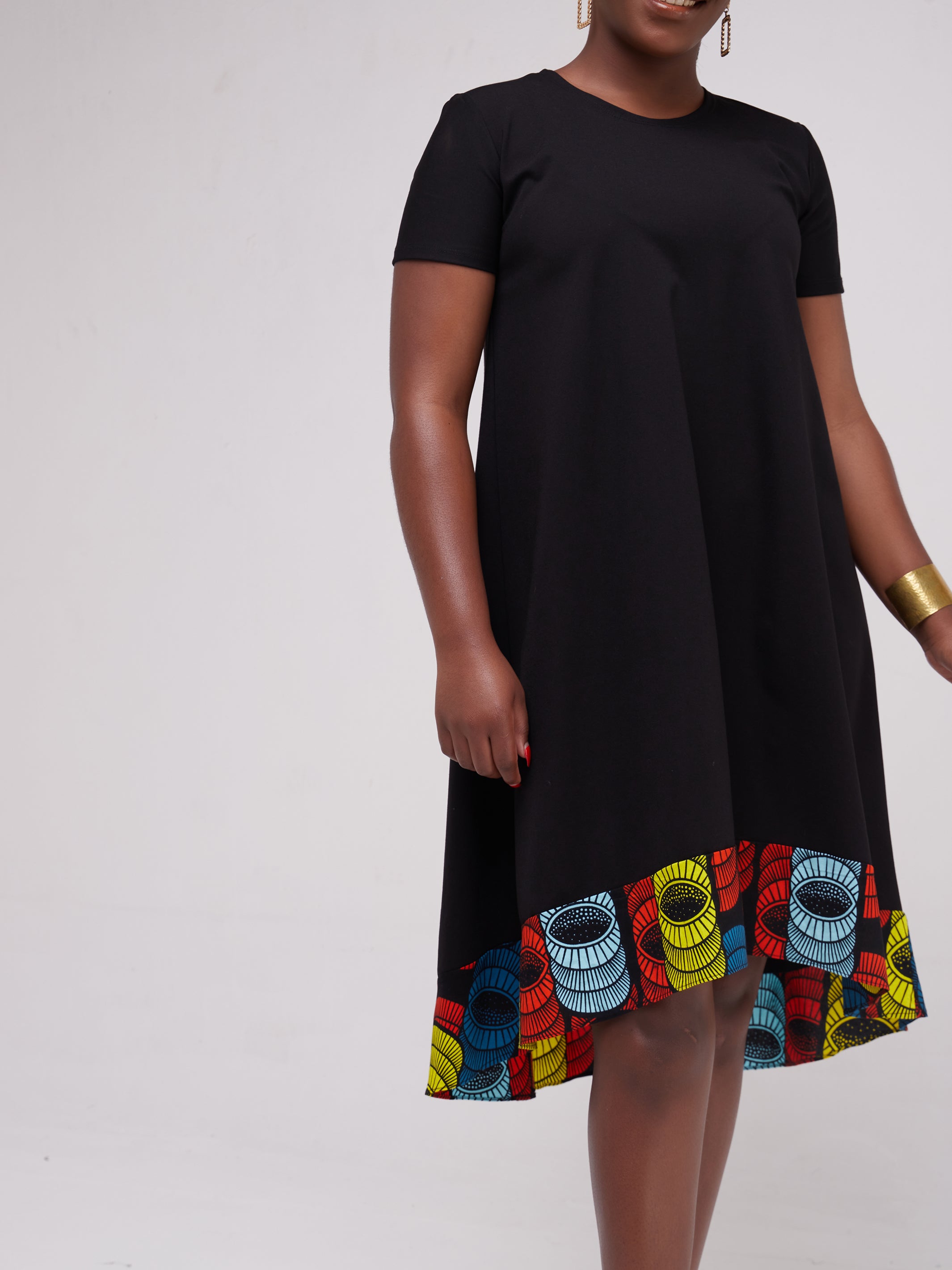 Vivo Mali High Low Dress - Black / Yellow Print