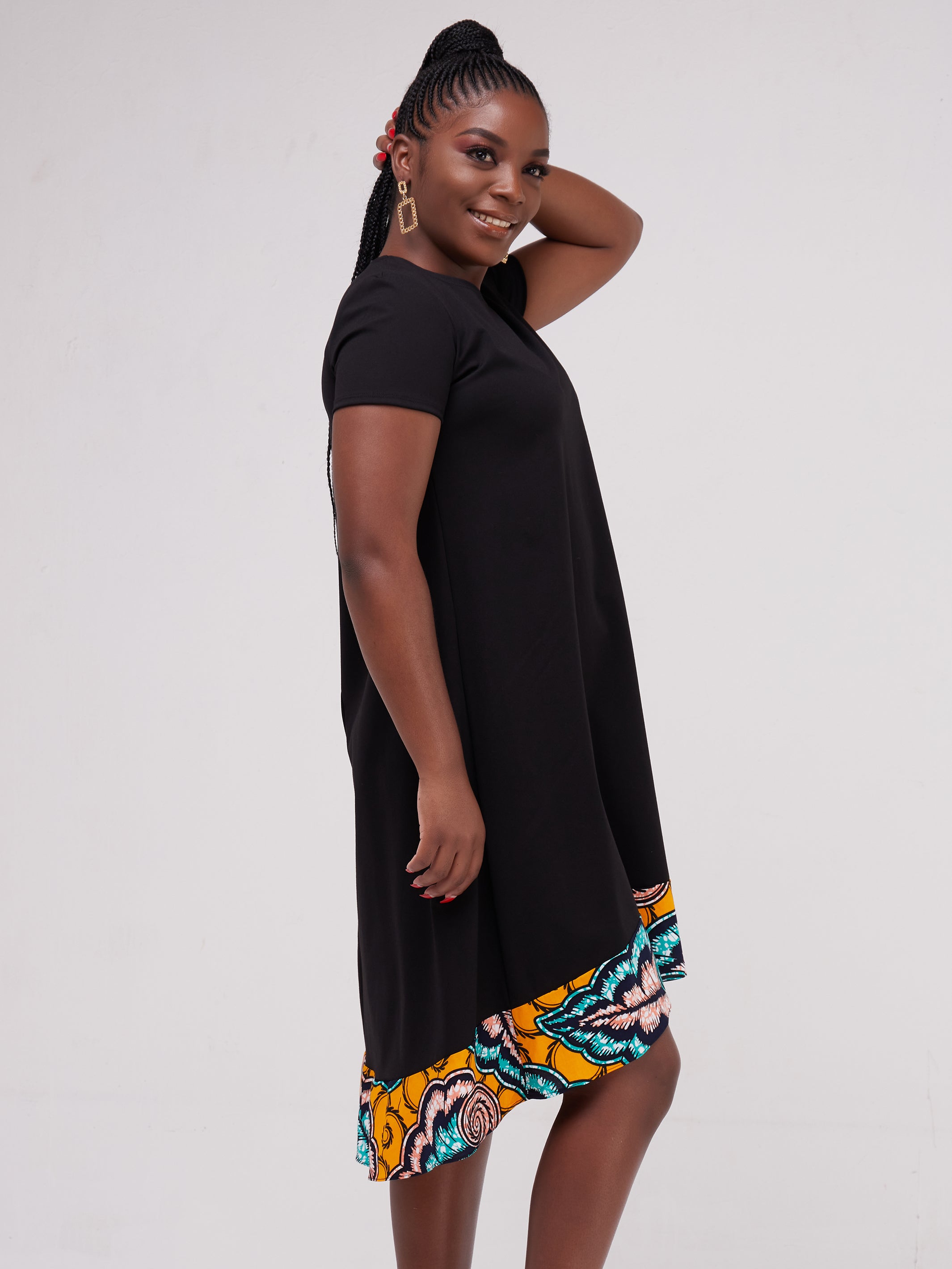 Vivo Mali High Low Dress - Black / Sea Green Print