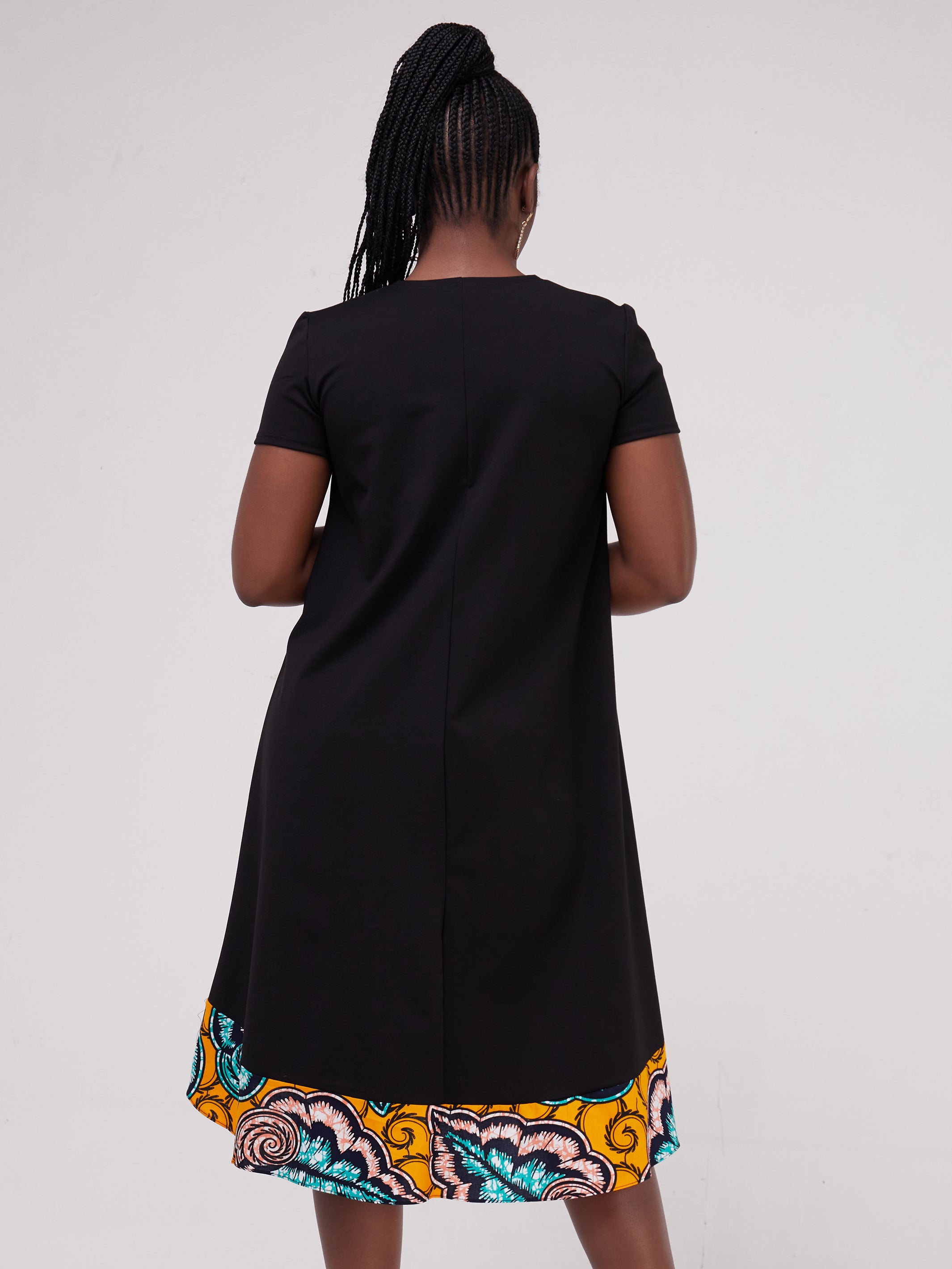 Vivo Mali High Low Dress - Black / Sea Green Print