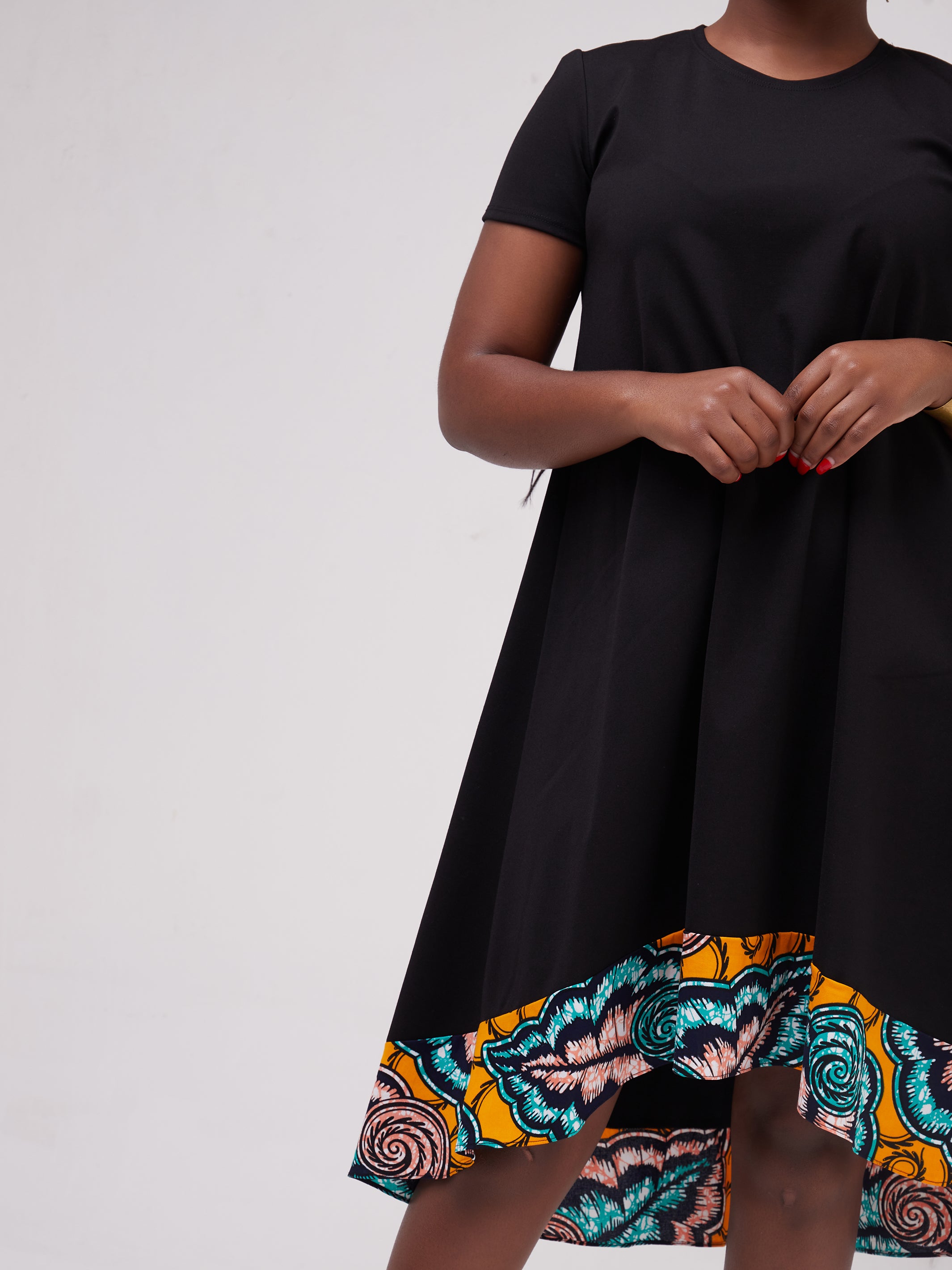 Vivo Mali High Low Dress - Black / Sea Green Print