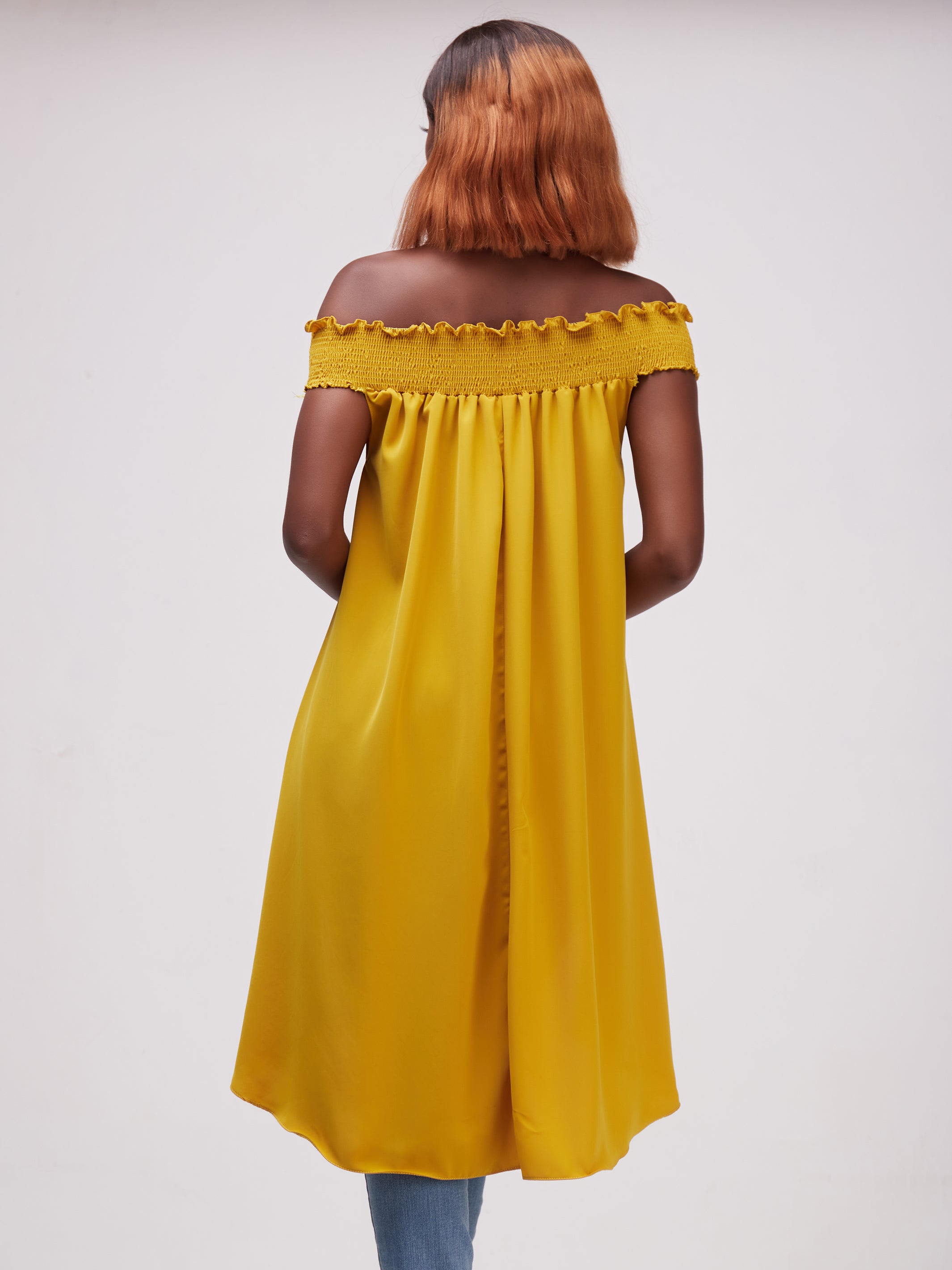 Vivo Alek Off Shoulder High-Low Top - Mustard