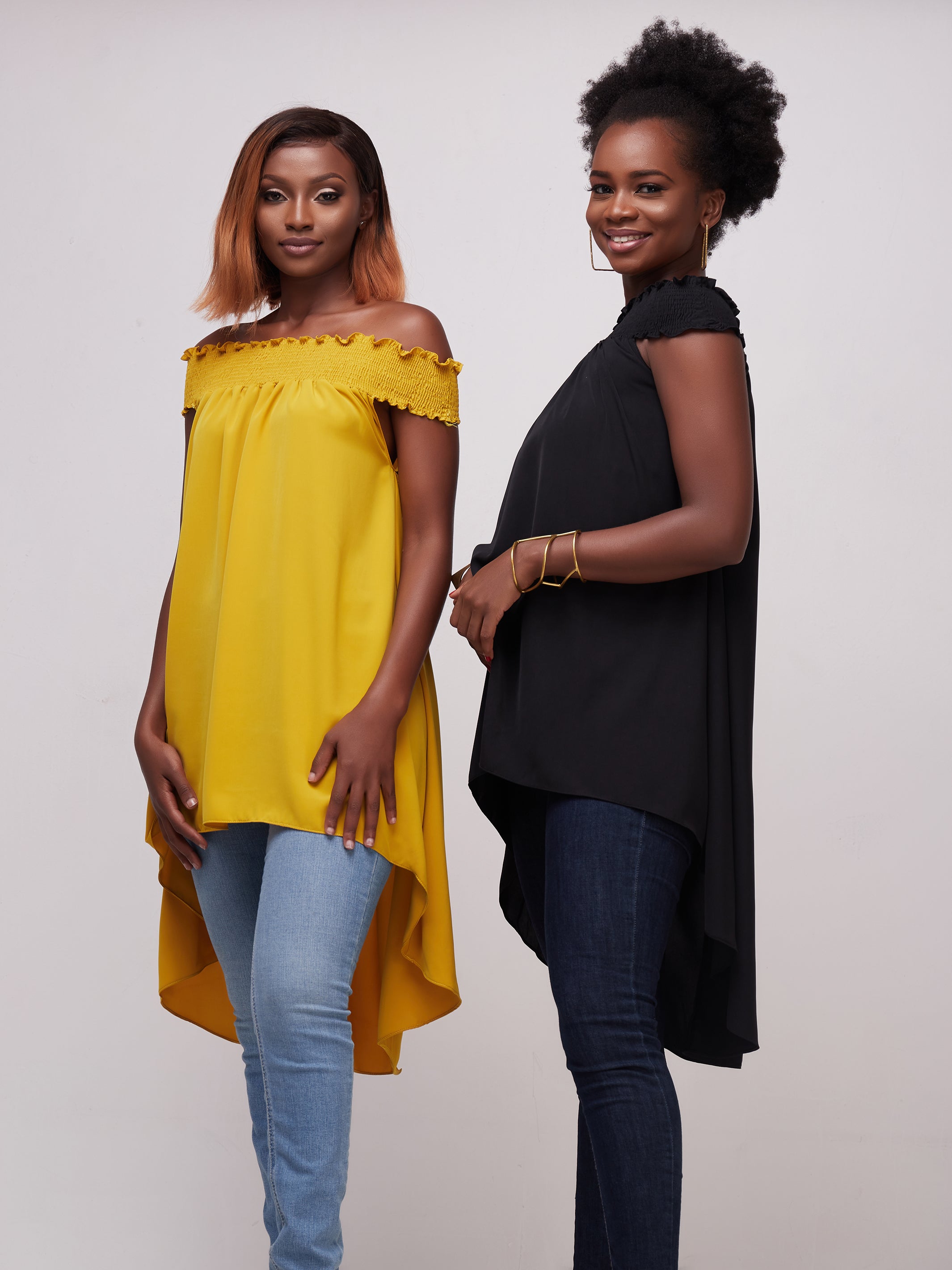 Vivo Alek Off Shoulder High-Low Top - Mustard