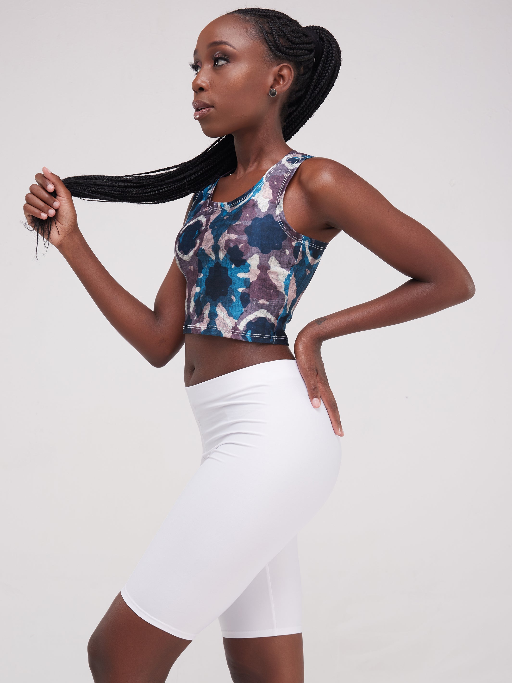 Zoya Essentials Racer Back Crop Top - Blue Batik