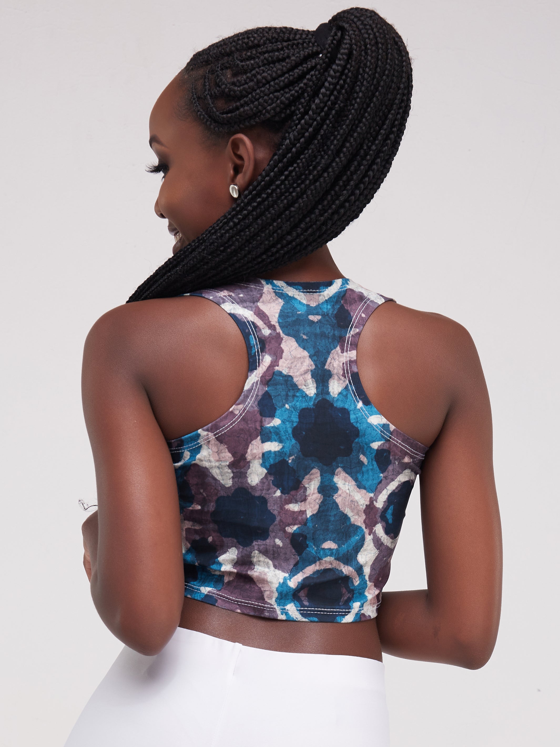 Zoya Essentials Racer Back Crop Top - Blue Batik