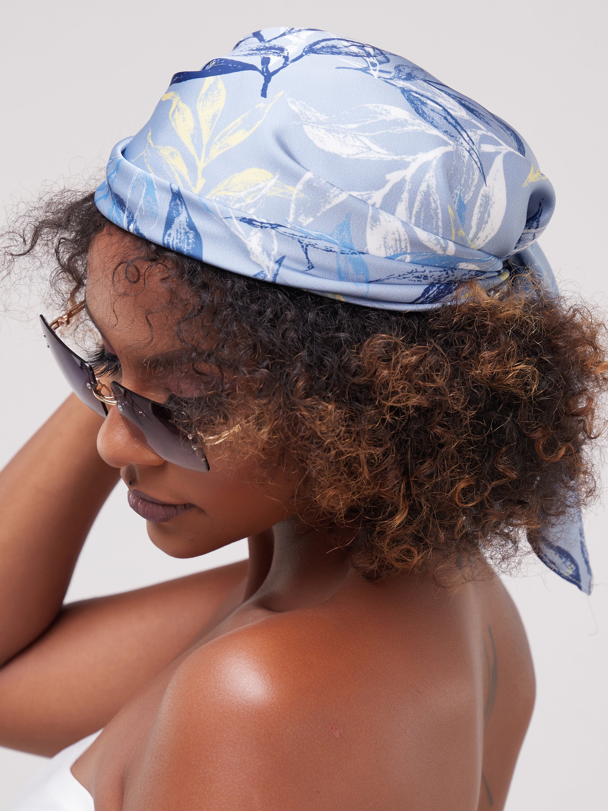 Zoya Essentials Satin Scarf - Blue Leaves