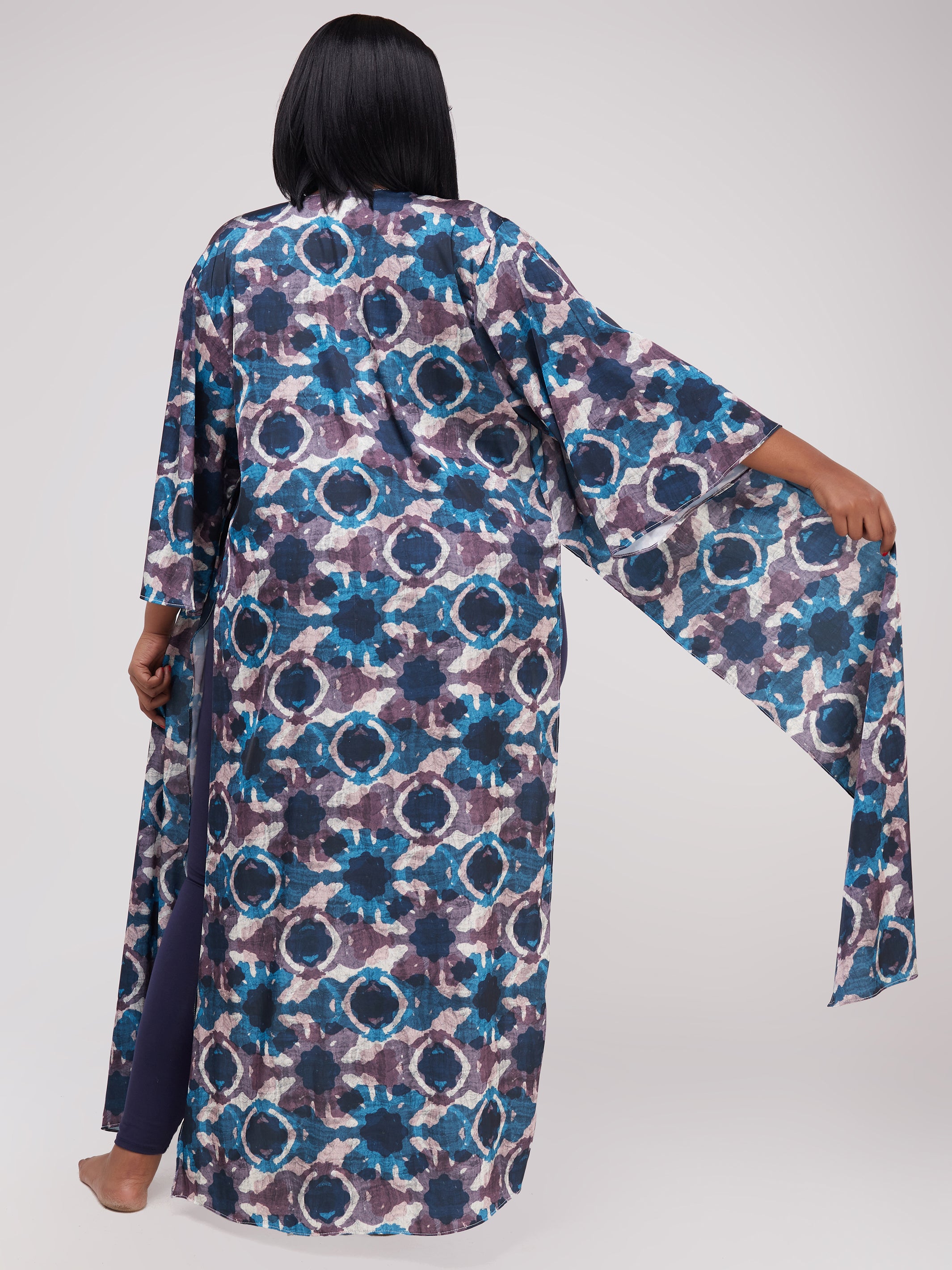 Zoya Essentials Long Satin Kimono -  Blue Batik