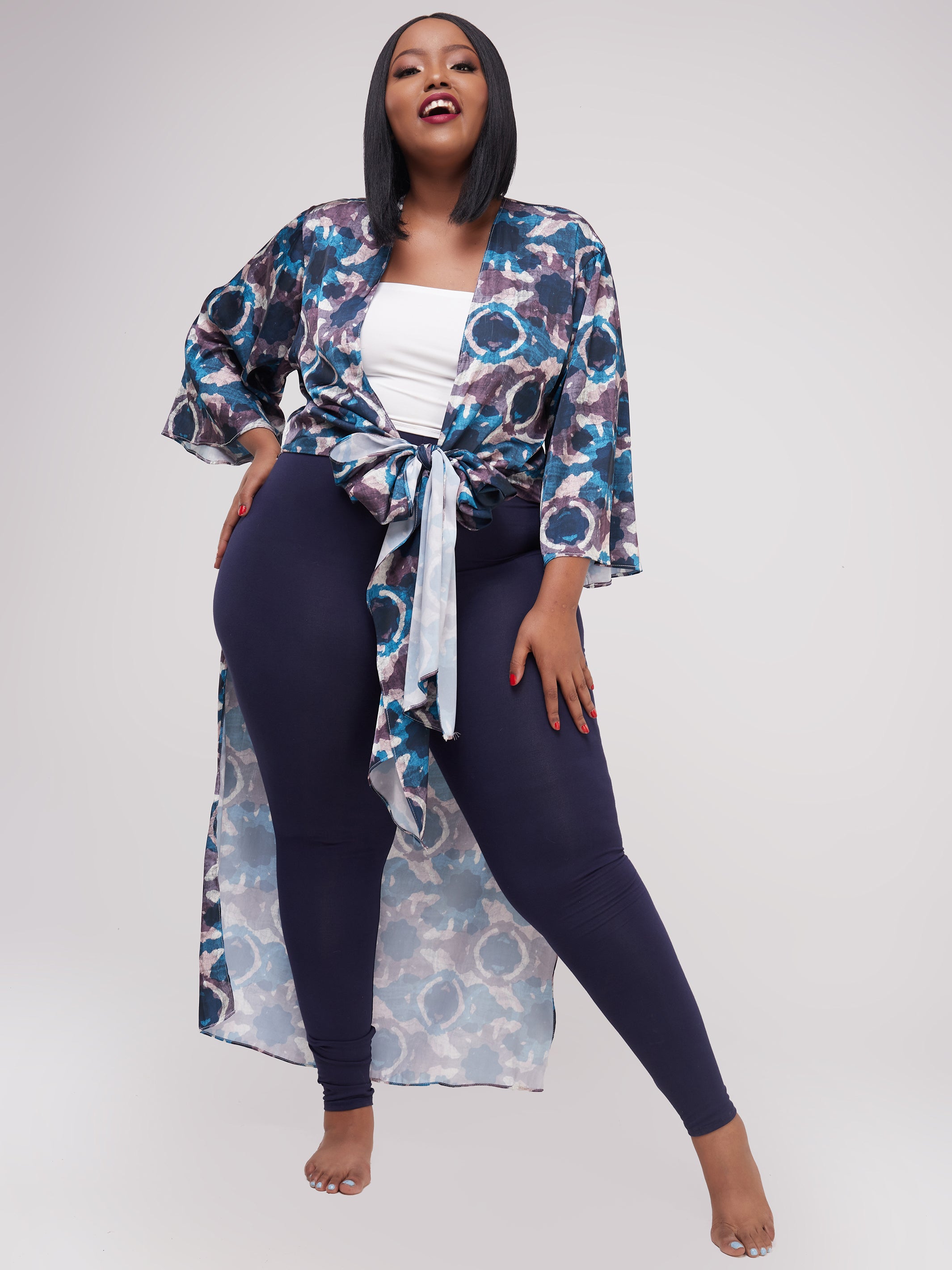 Zoya Essentials Long Satin Kimono -  Blue Batik