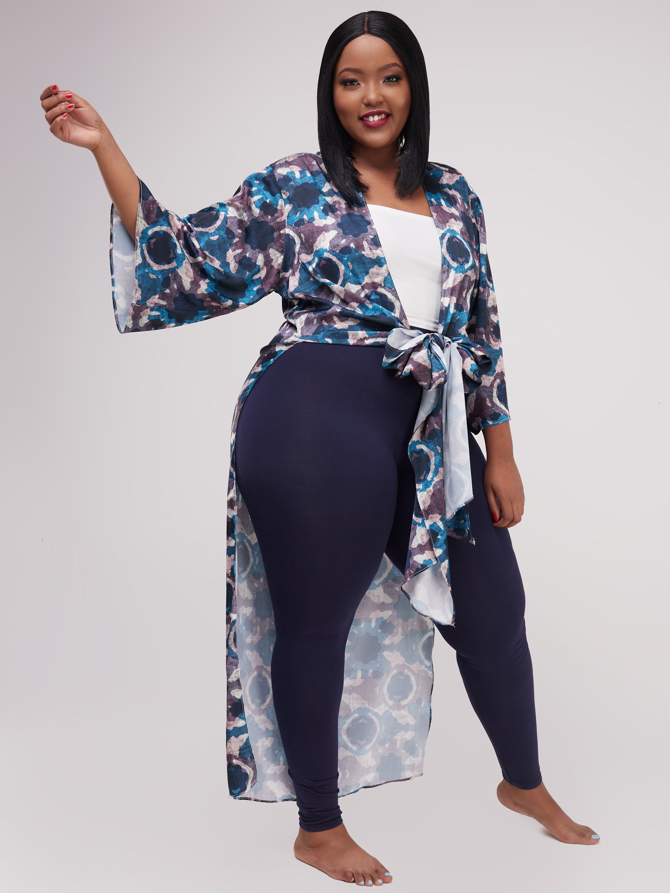 Zoya Essentials Long Satin Kimono -  Blue Batik