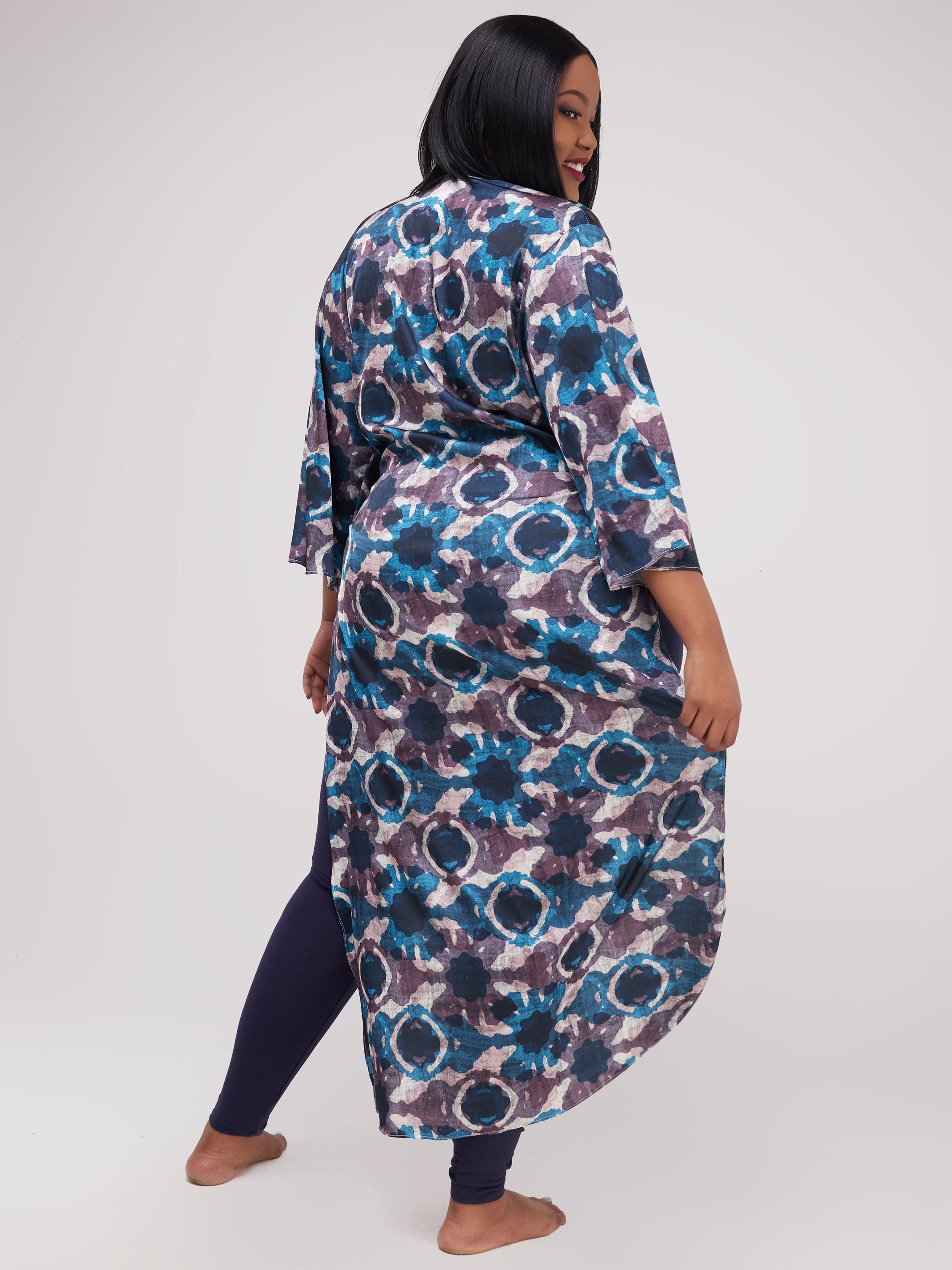 Zoya Essentials Long Satin Kimono -  Blue Batik