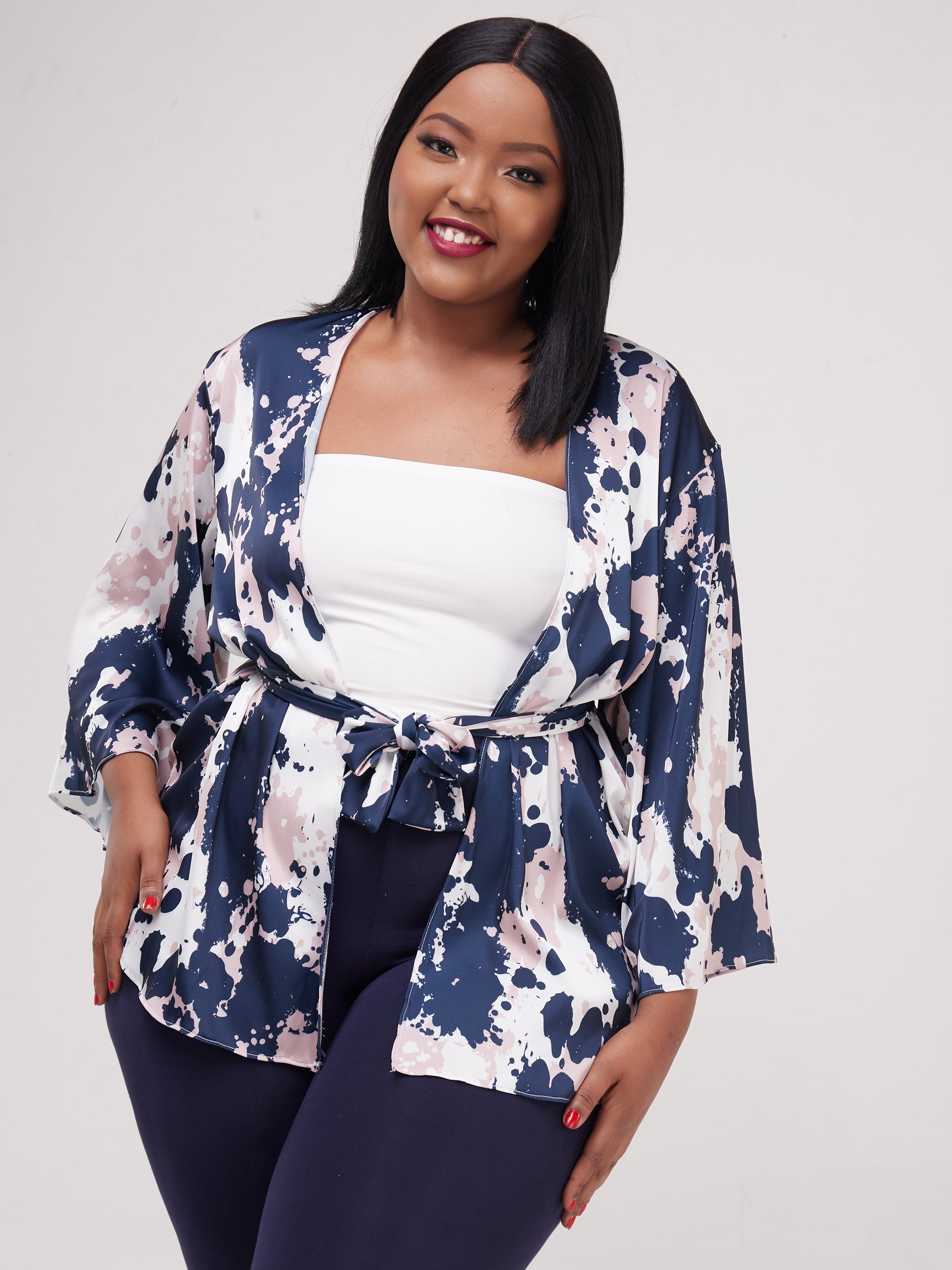 Zoya Essentials Short Satin Kimono - Pink Camo