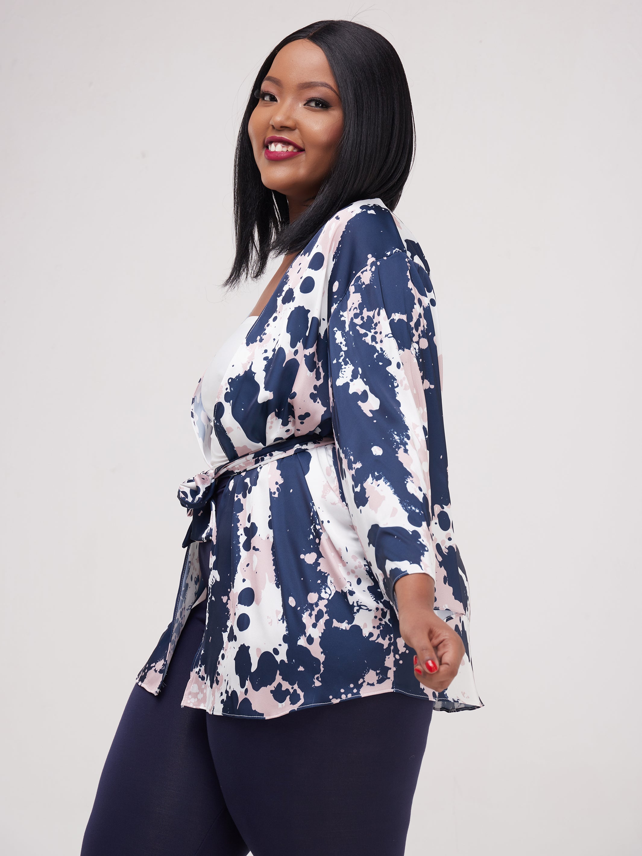 Zoya Essentials Short Satin Kimono - Pink Camo