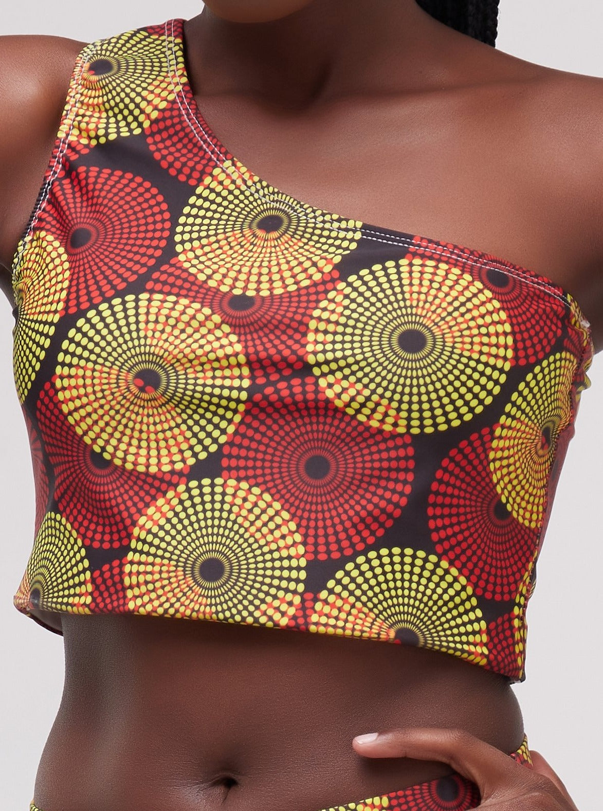 Zoya Essentials One Shoulder Crop Top - Yellow Ankara