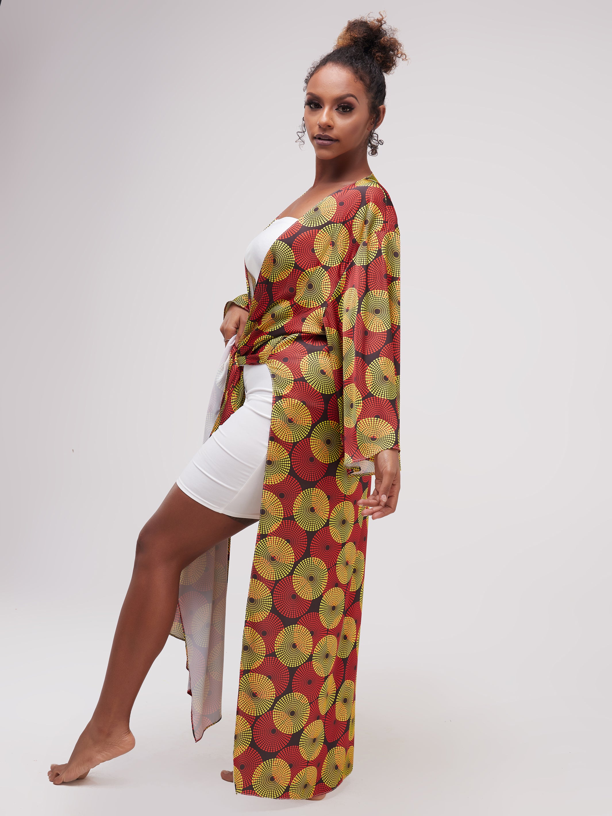 Zoya Essentials Long Satin Kimono -  Yellow Ankara