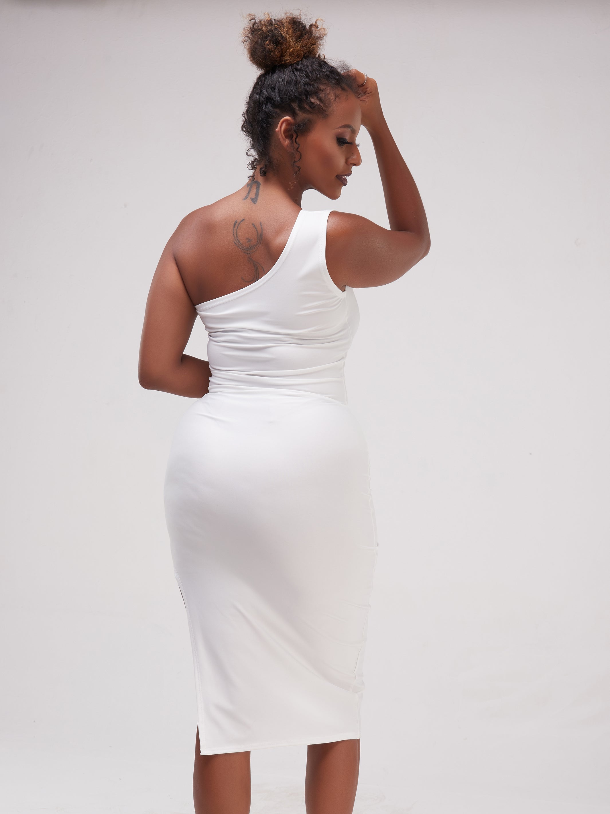 Zoya Essentials One Shoulder Side Cut Midi Bodycon - White