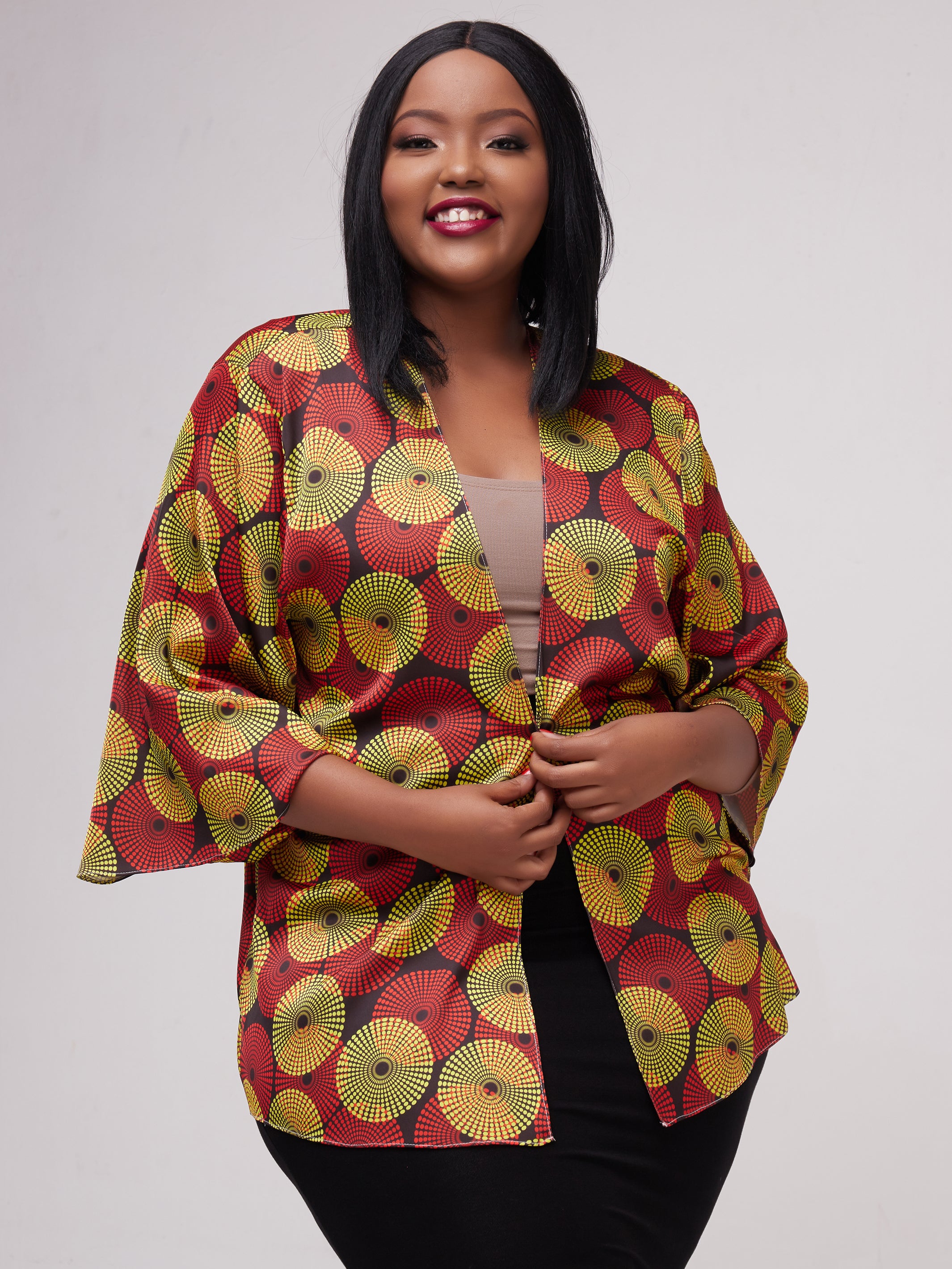 Zoya Essentials Short Satin Kimono - Yellow Ankara