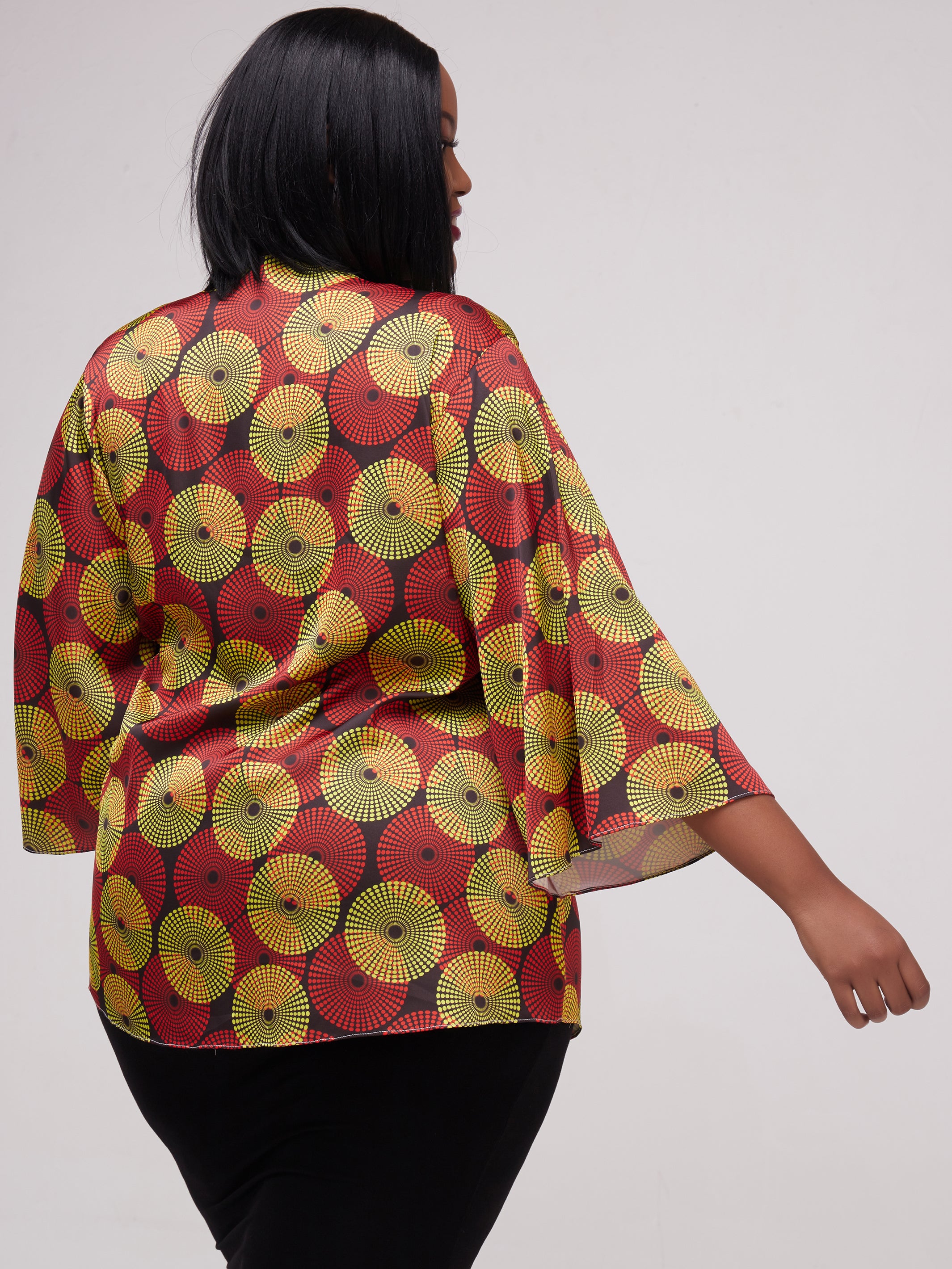 Zoya Essentials Short Satin Kimono - Yellow Ankara