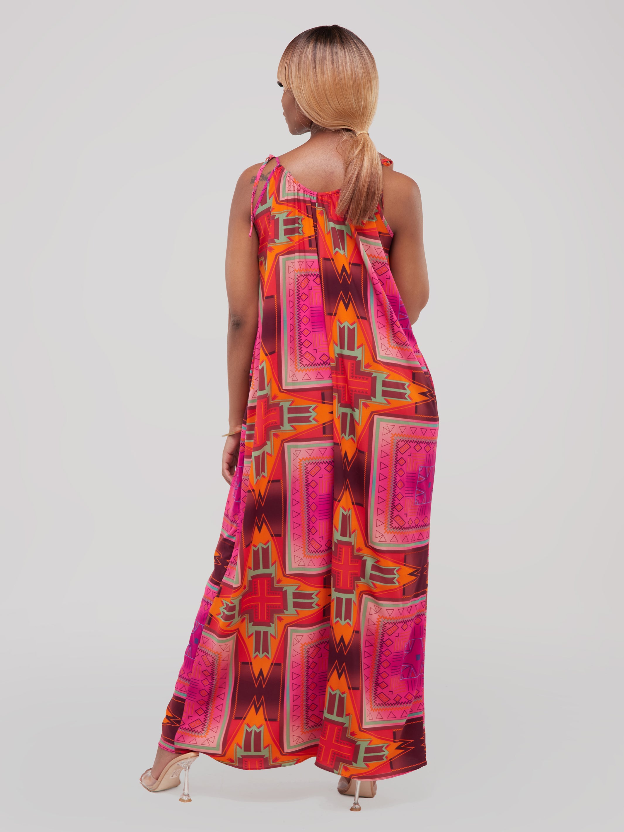 Safari Maisha Strappy Jumpsuit Cover-Up - Pink Geometric Print