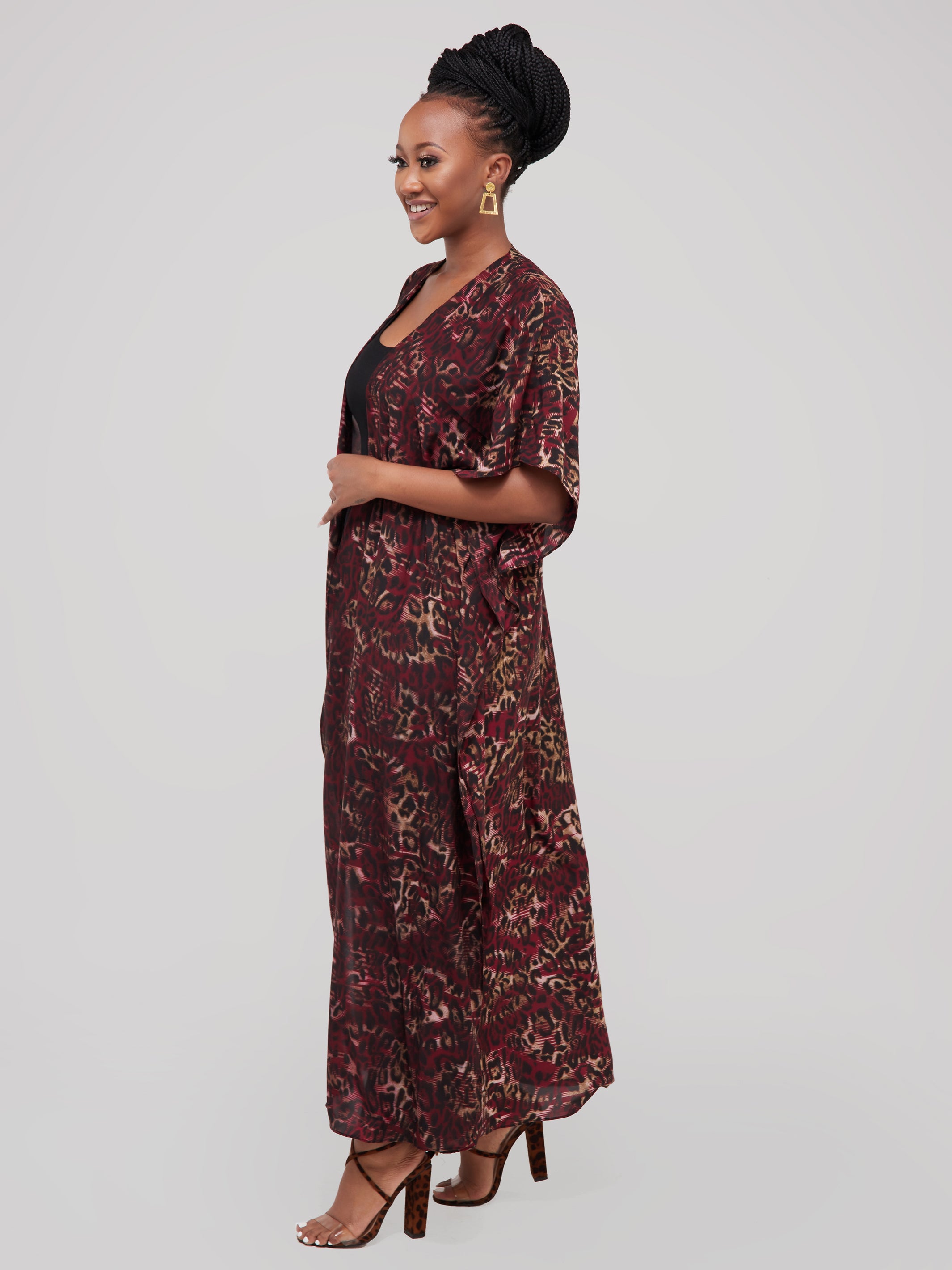 Safari Maisha Maxi Kimono Cover-Up - Red Floral Print