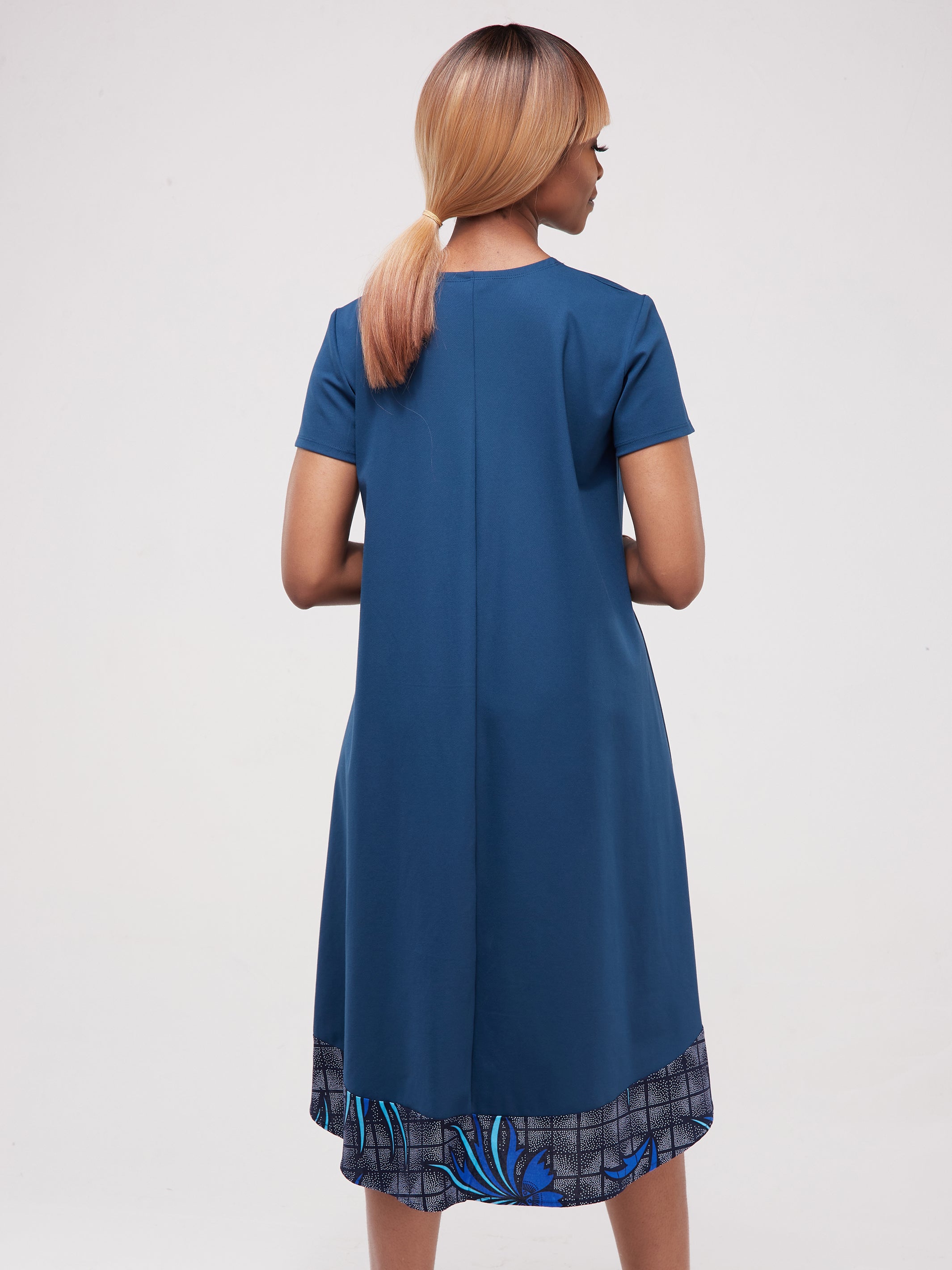 Vivo Mali High Low Dress - Teal / Navy Print