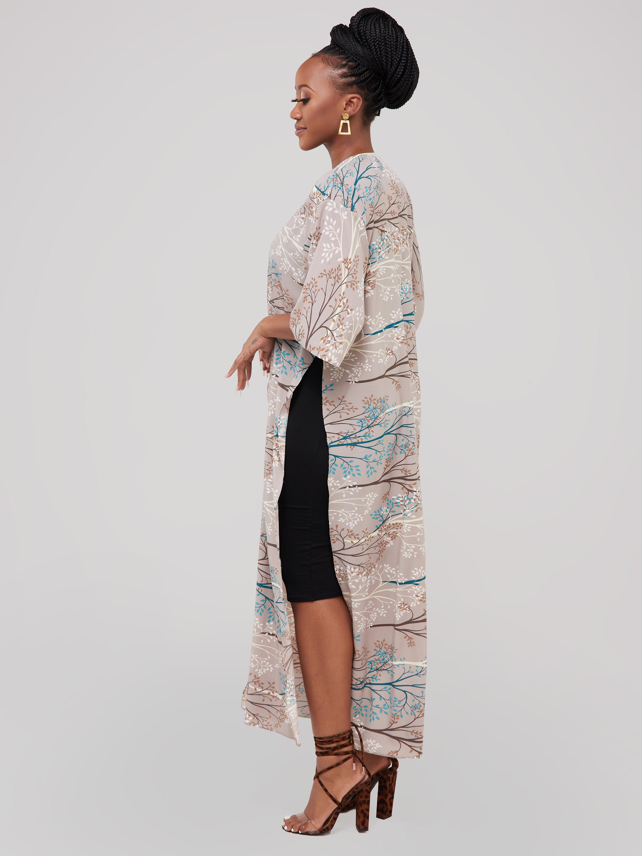 Safari Maisha High Slit Kimono - Blue / Grey Print