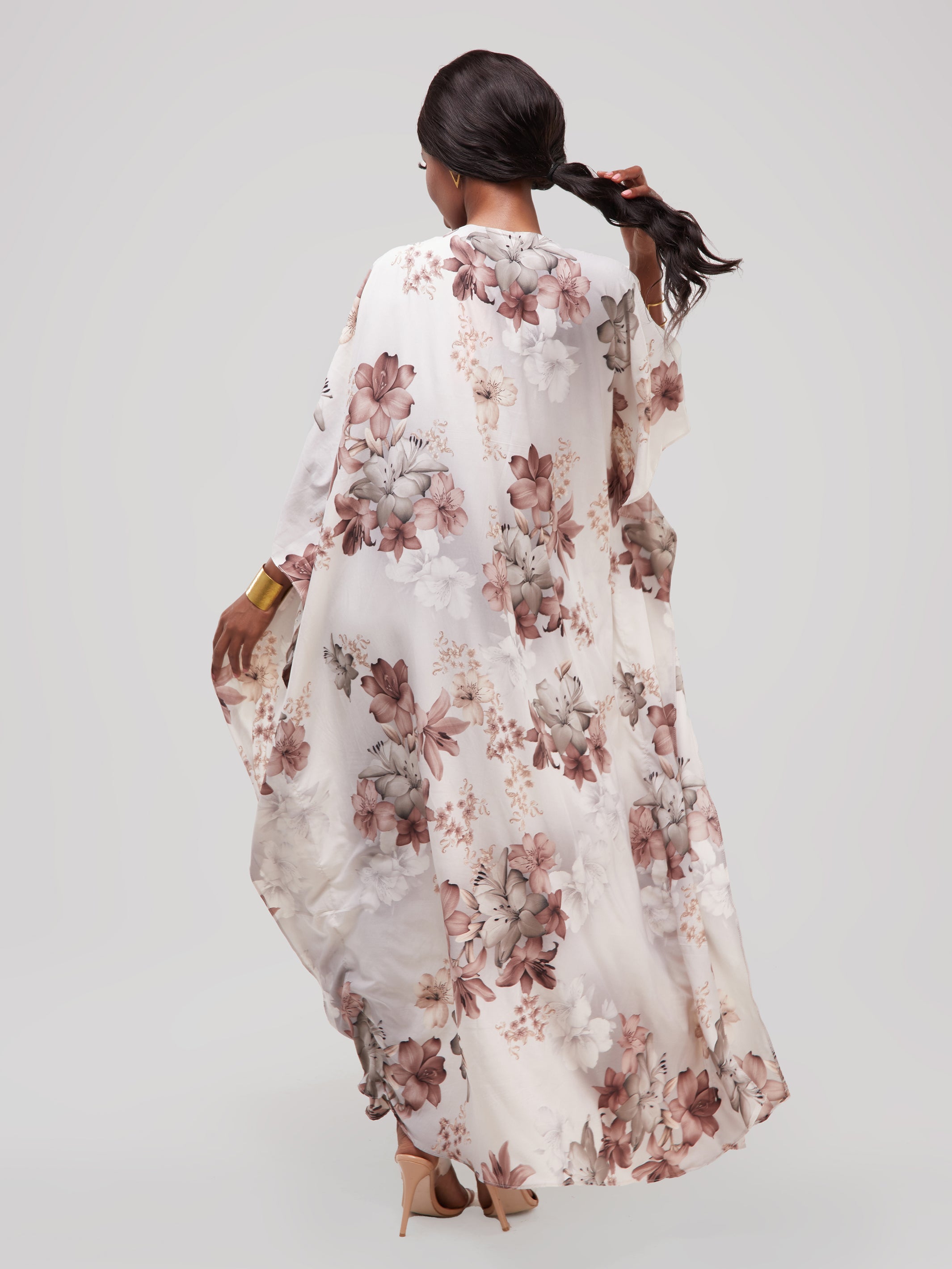 Safari Maisha Maxi Kimono Cover-Up - Brown Floral Print
