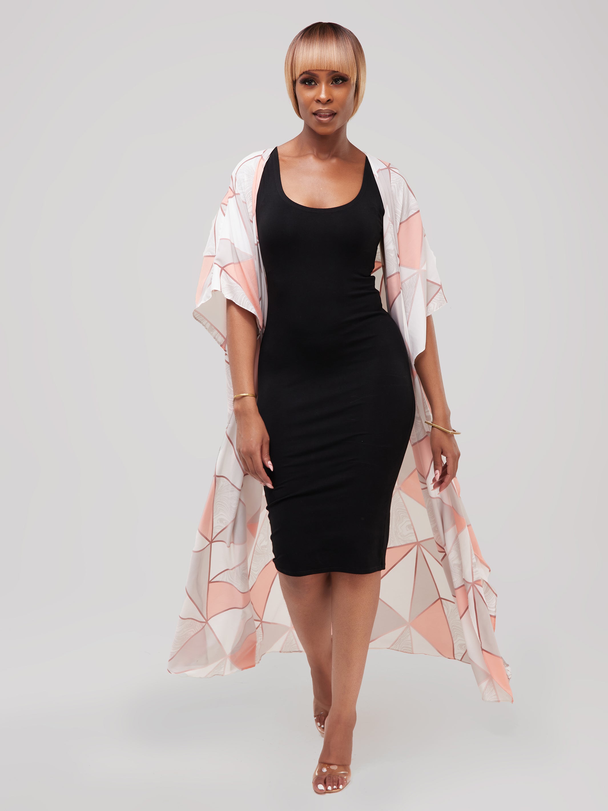 Safari Maisha Maxi Kimono Cover-Up - Pink / Grey Print