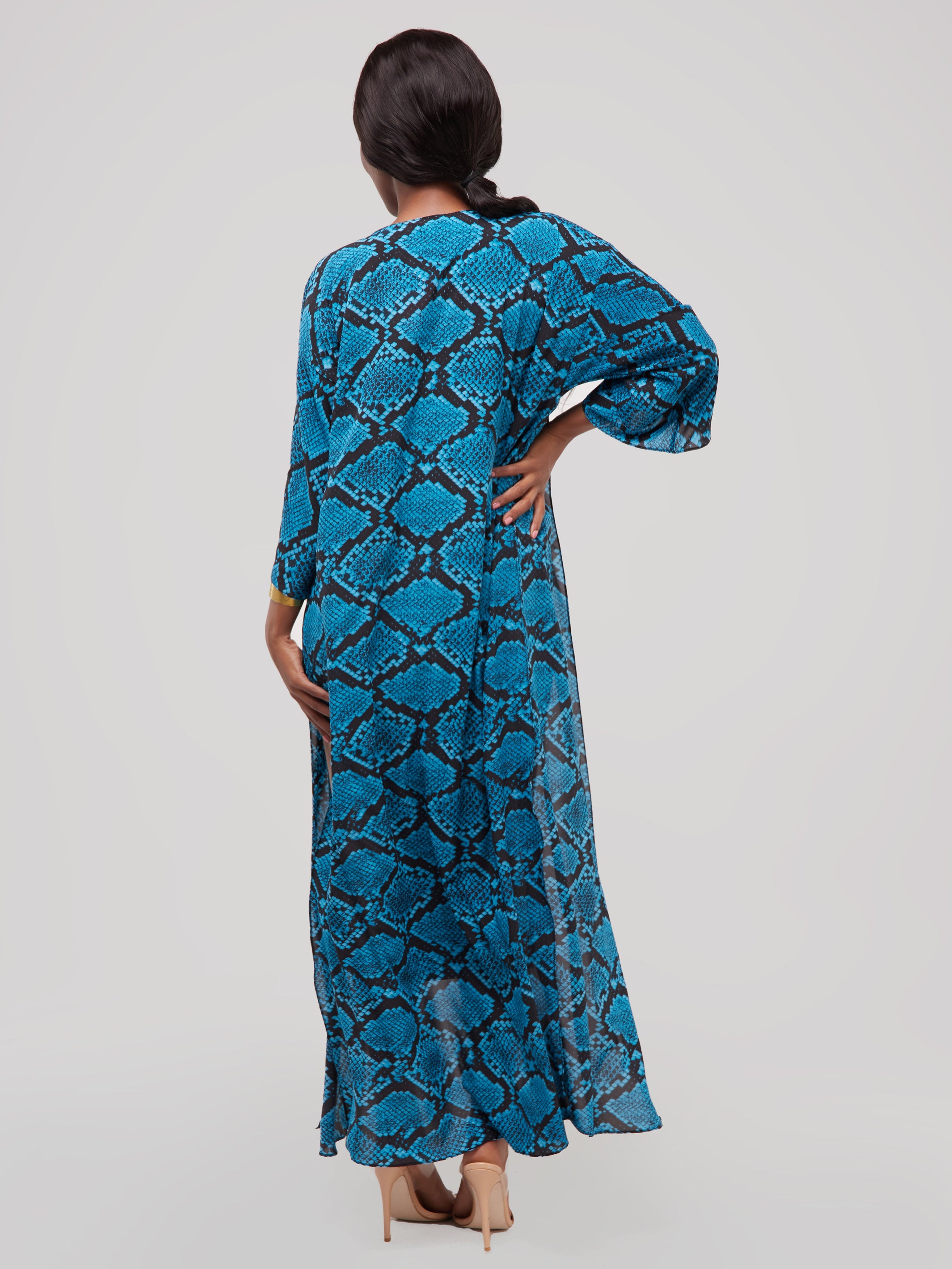 Safari Maisha High Slit Kimono - Blue / Black Print