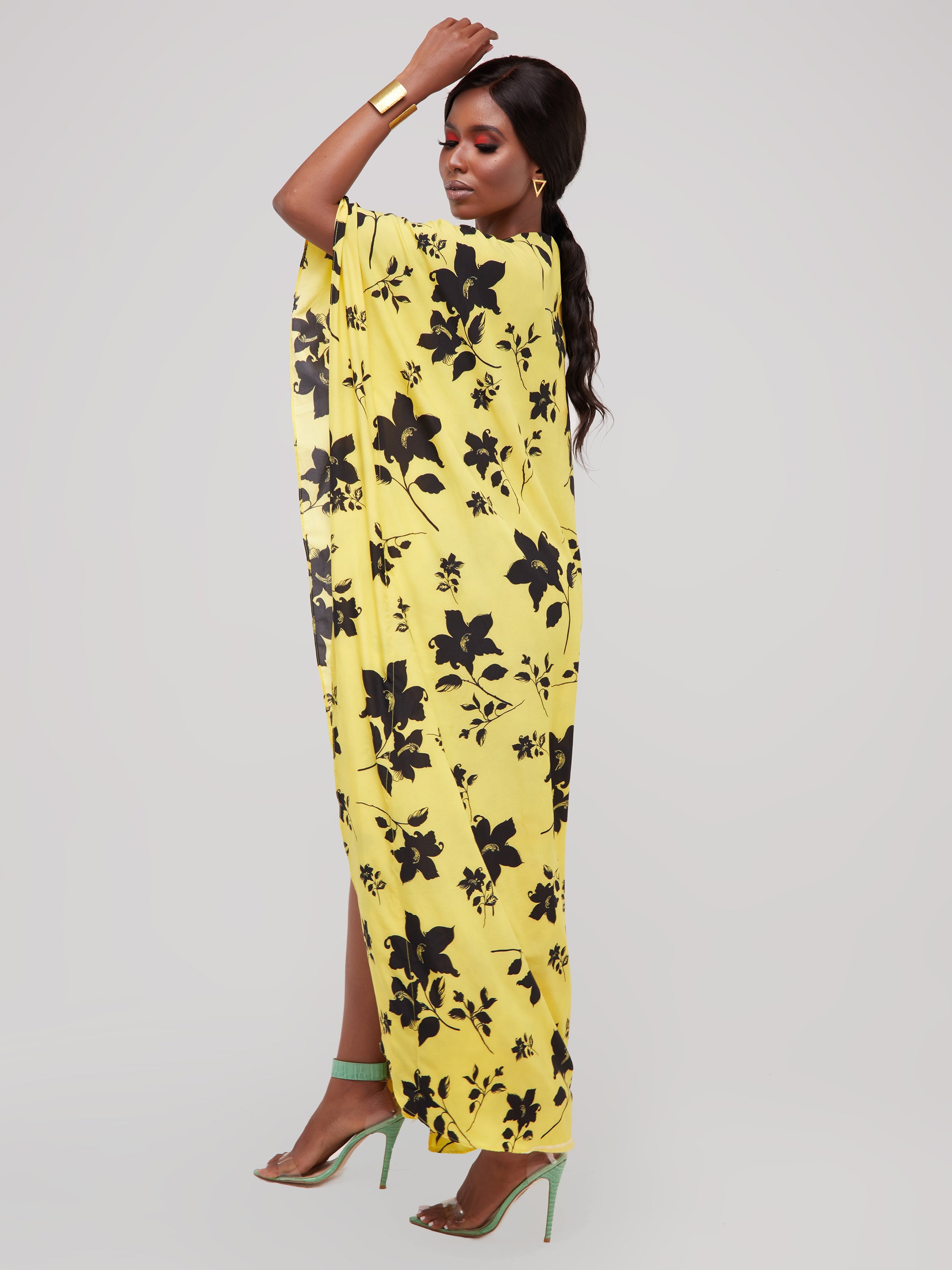 Safari Maisha Maxi Kimono Cover-Up - Yellow / Black Print