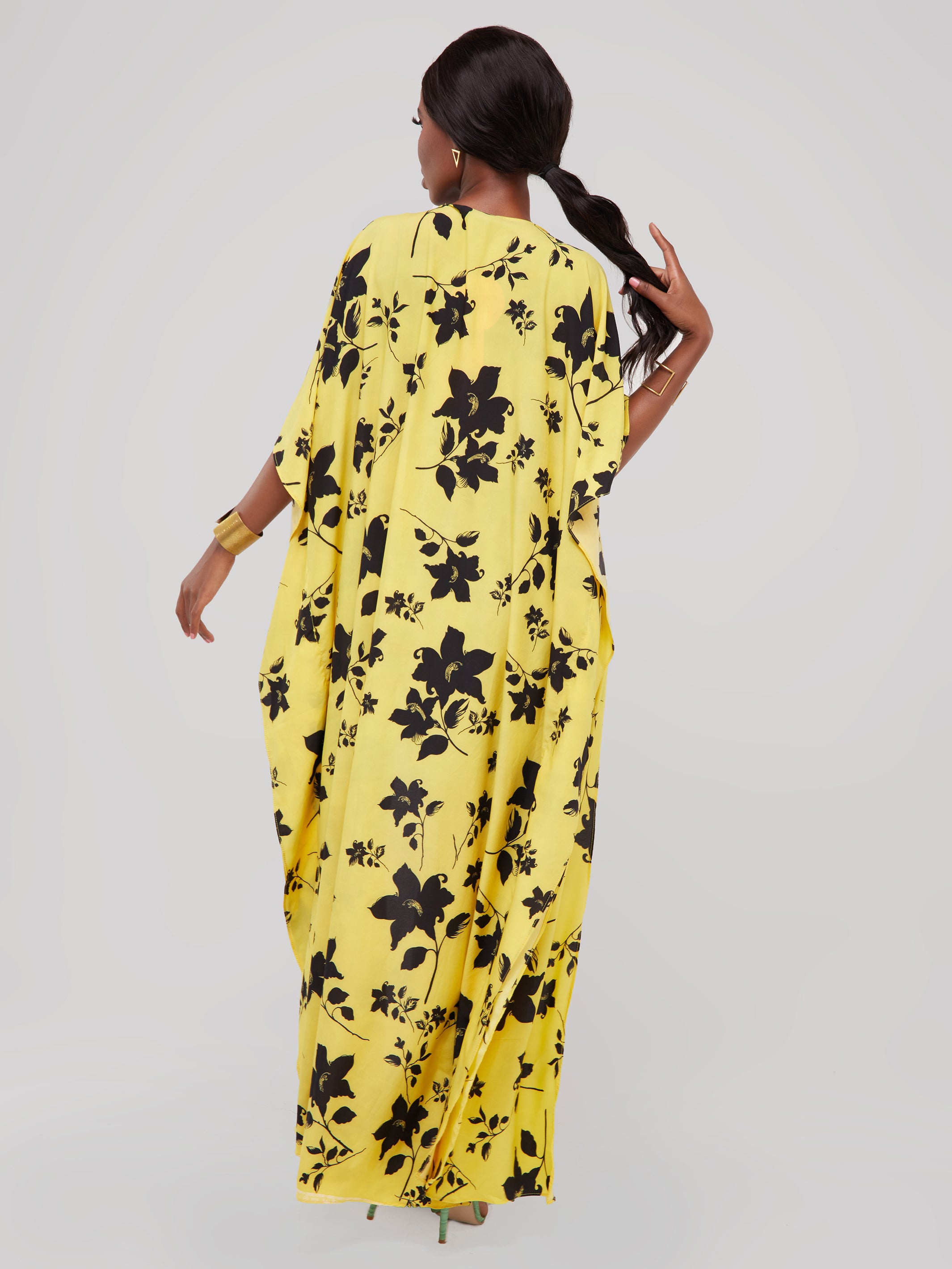 Safari Maisha Maxi Kimono Cover-Up - Yellow / Black Print