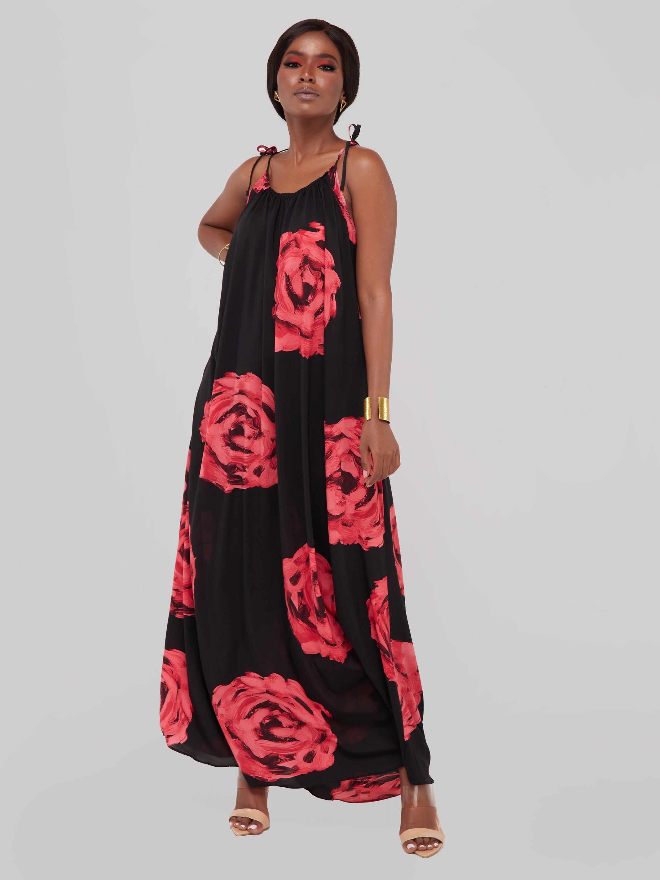 Safari Maisha Strappy Maxi Cover-Up Dress - Red / Black Print
