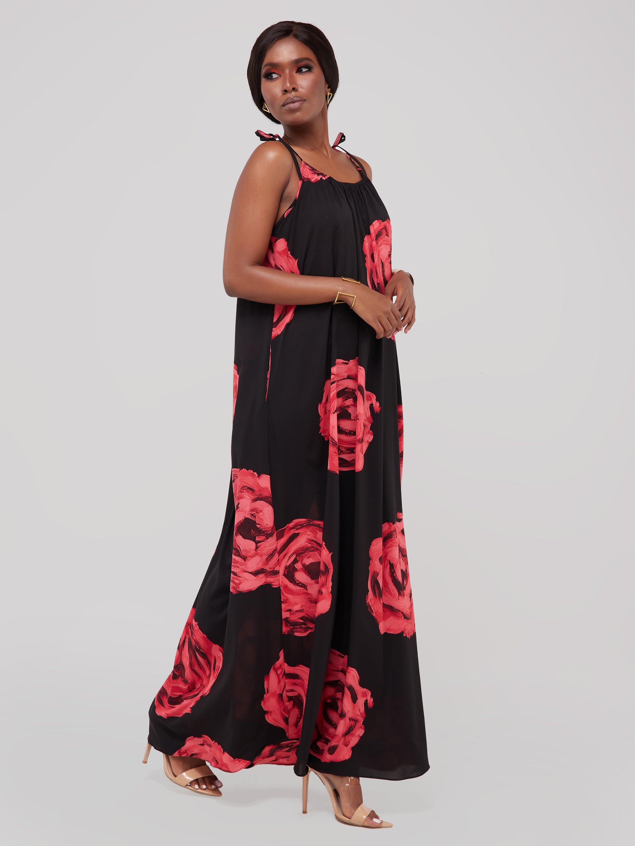 Safari Maisha Strappy Maxi Cover-Up Dress - Red / Black Print